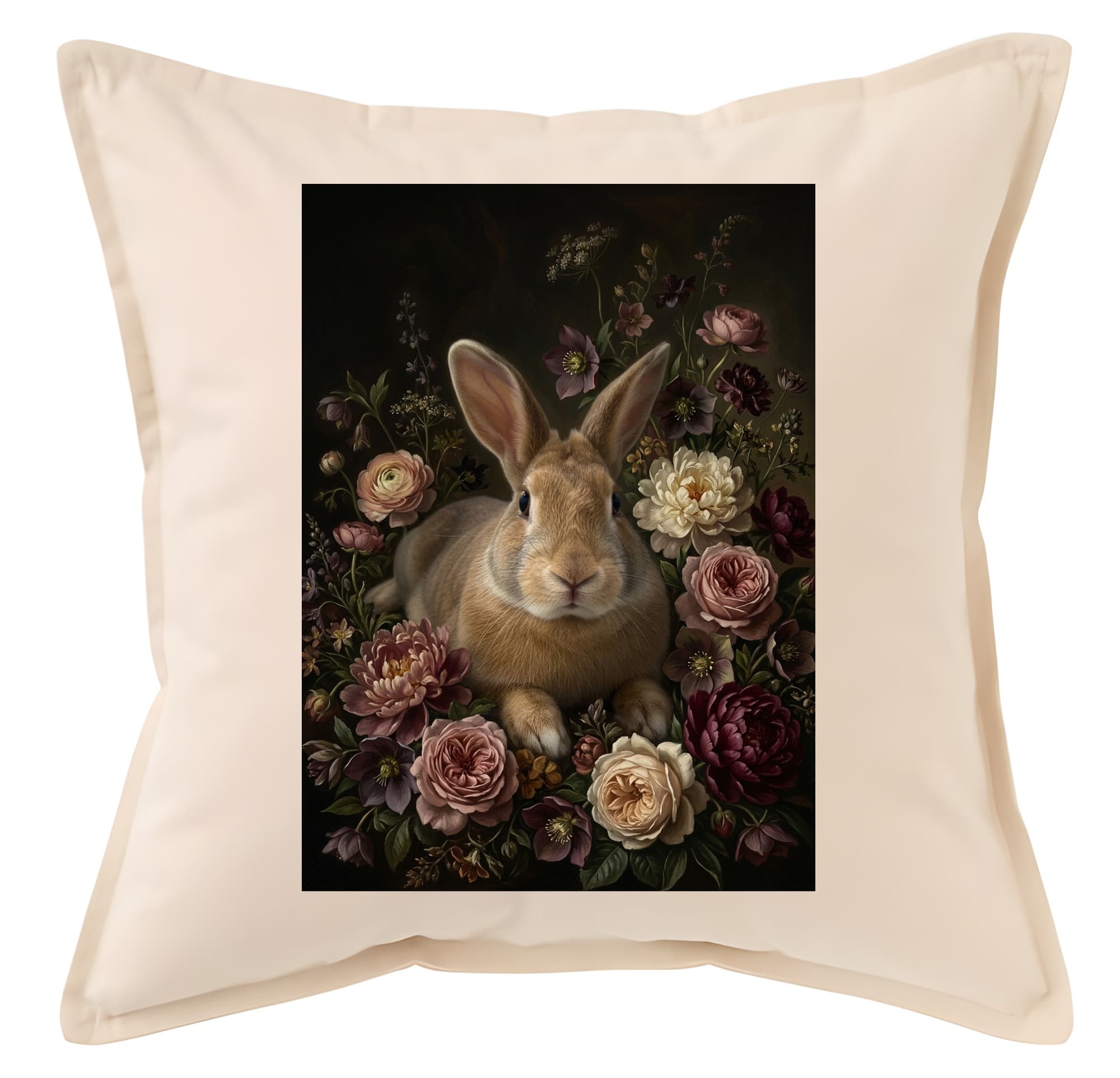 フレミッシュジャイアントの花の油絵風アート花柄クッション