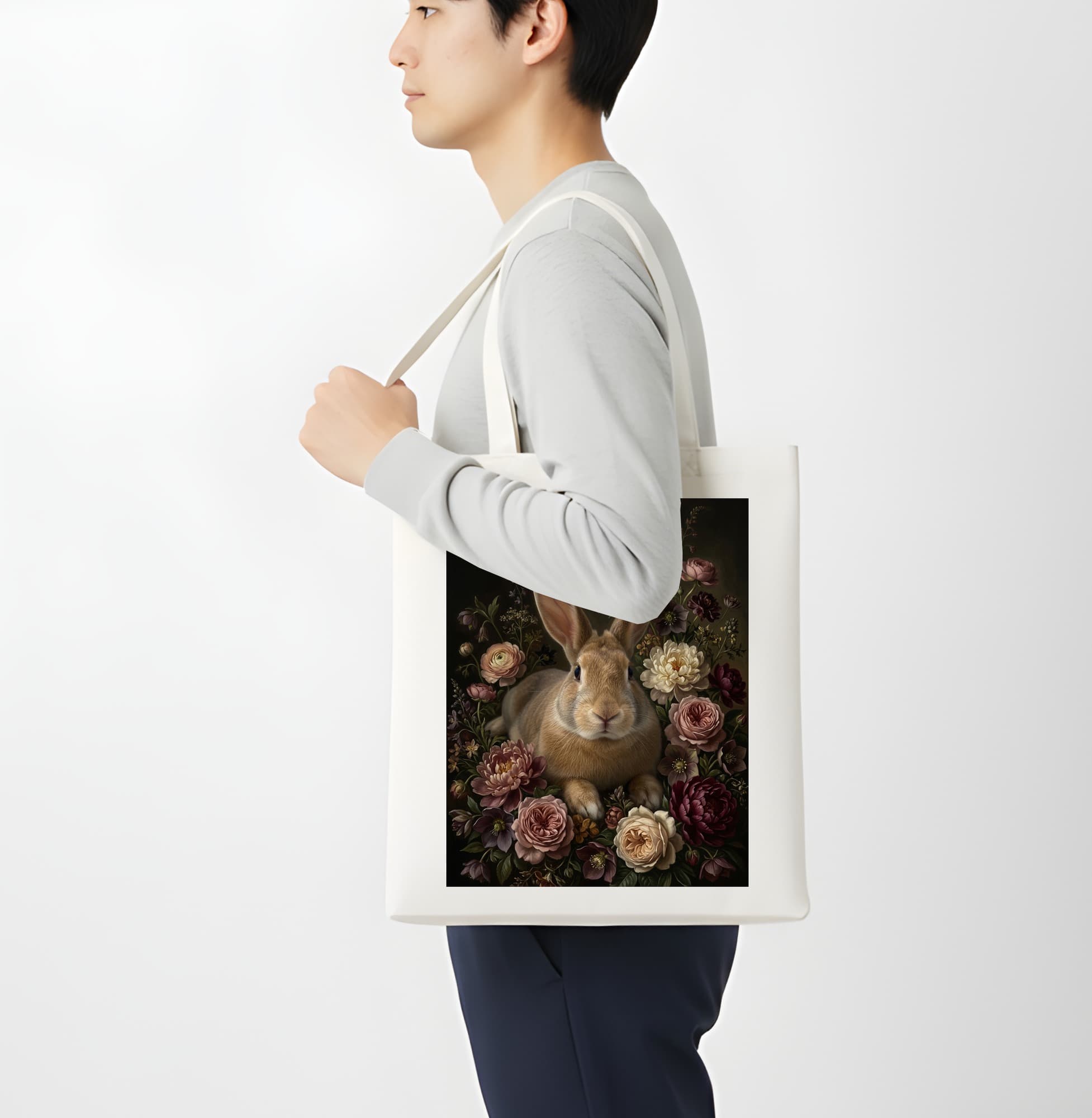 フレミッシュジャイアントの花の油絵風アート花柄トートバッグ 4