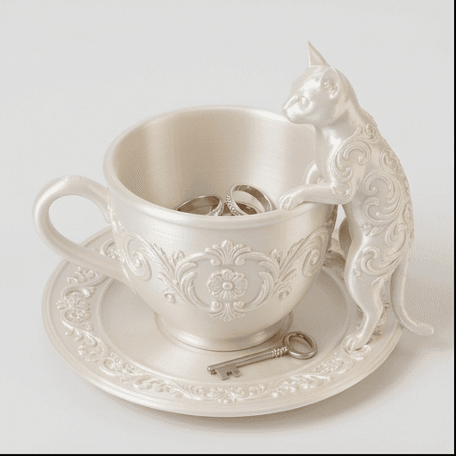 オシキャットのルネサンス肖像画アクセサリートレイ(シルクホワイト)