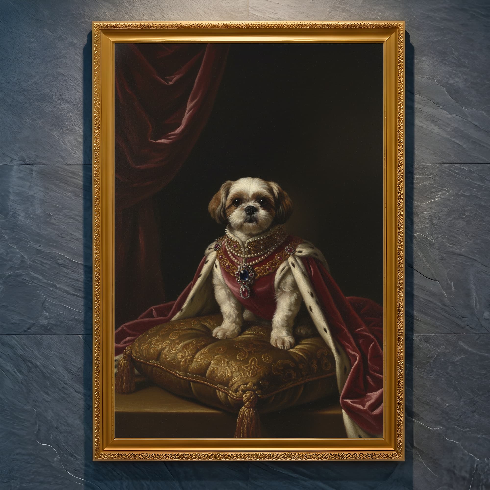 Shih Tzu Renaissance Portrait Framed Art Print (A4 Gold)