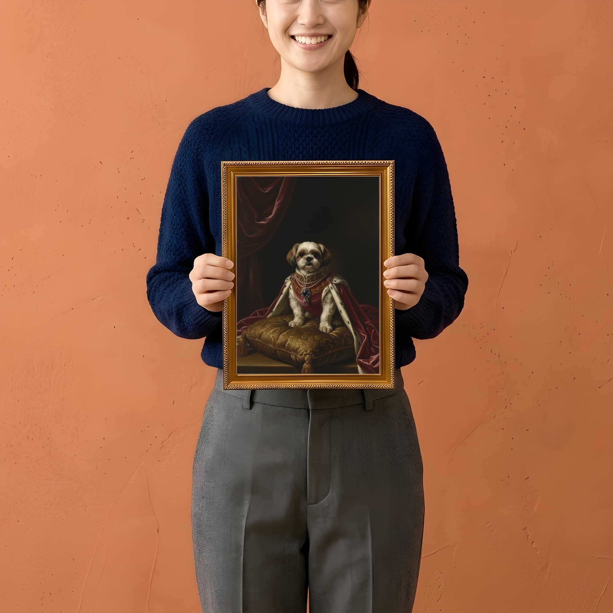 Shih Tzu Renaissance Portrait Framed Art Print (A4 Gold) 2