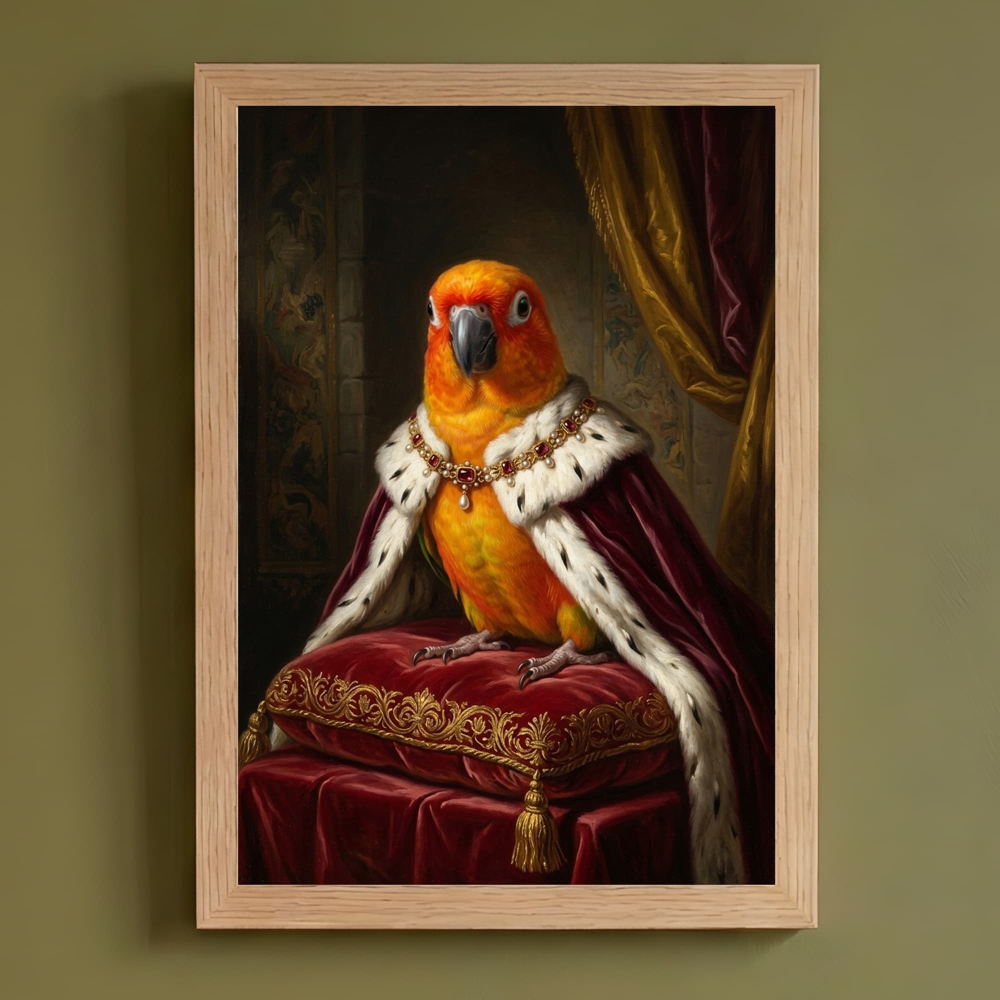 ナナイロメキシコインコのルネサンス肖像画額装プリント(A4サイズ)