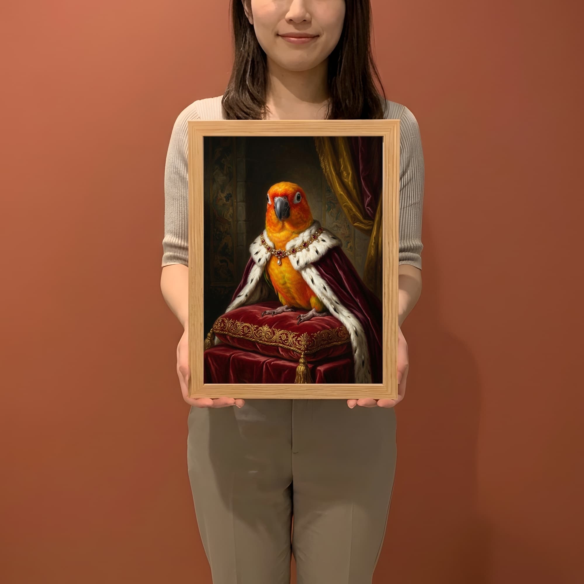 ナナイロメキシコインコのルネサンス肖像画額装プリント(A4サイズ) 2