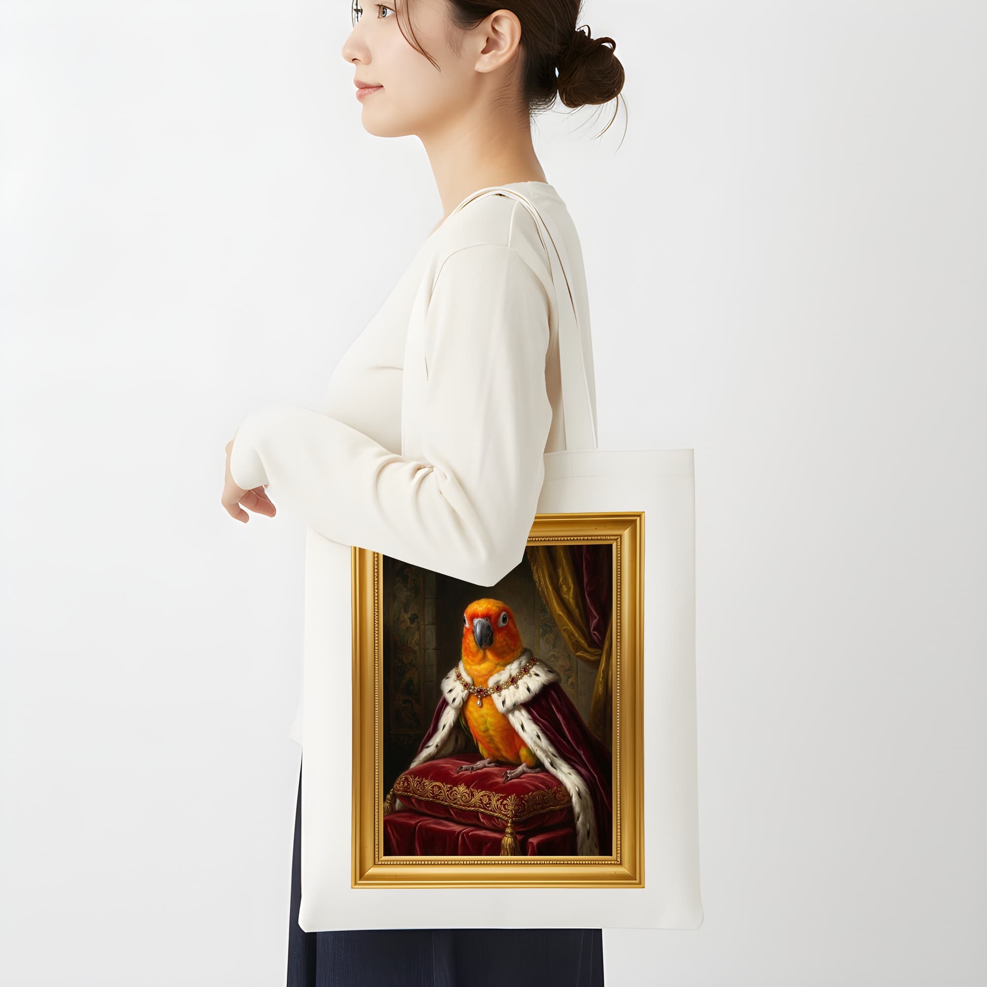 ナナイロメキシコインコのルネサンス肖像画トートバッグ(カラープリント・額縁デザインあり) 2