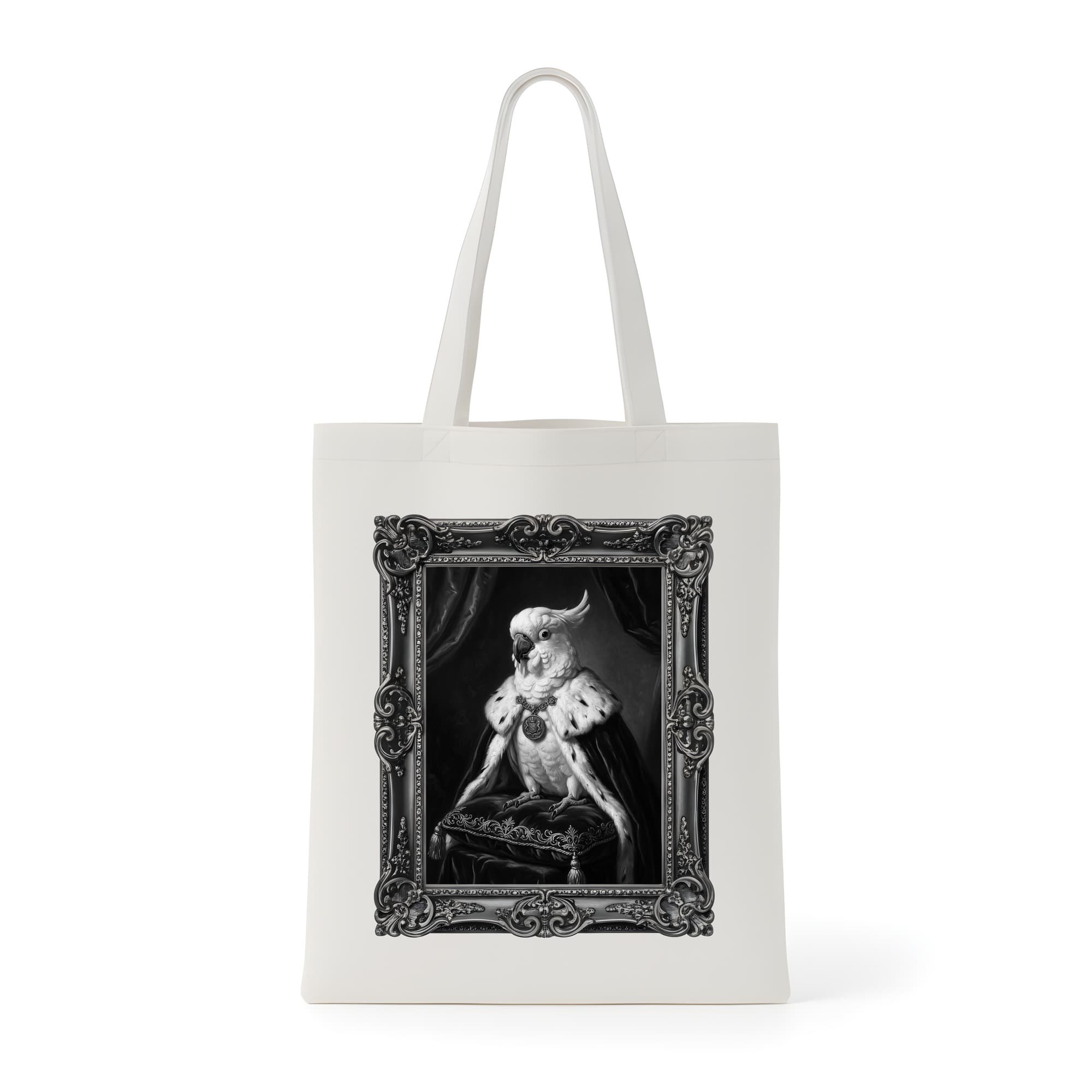 Umbrella Cockatoo Renaissance Portrait Tote Bag (Monochrome Print, Framed Design)