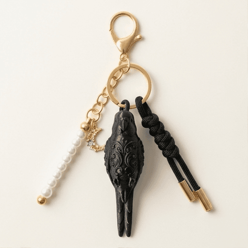 Bourke's Parakeet Renaissance Portrait Keychain (Silky Black)