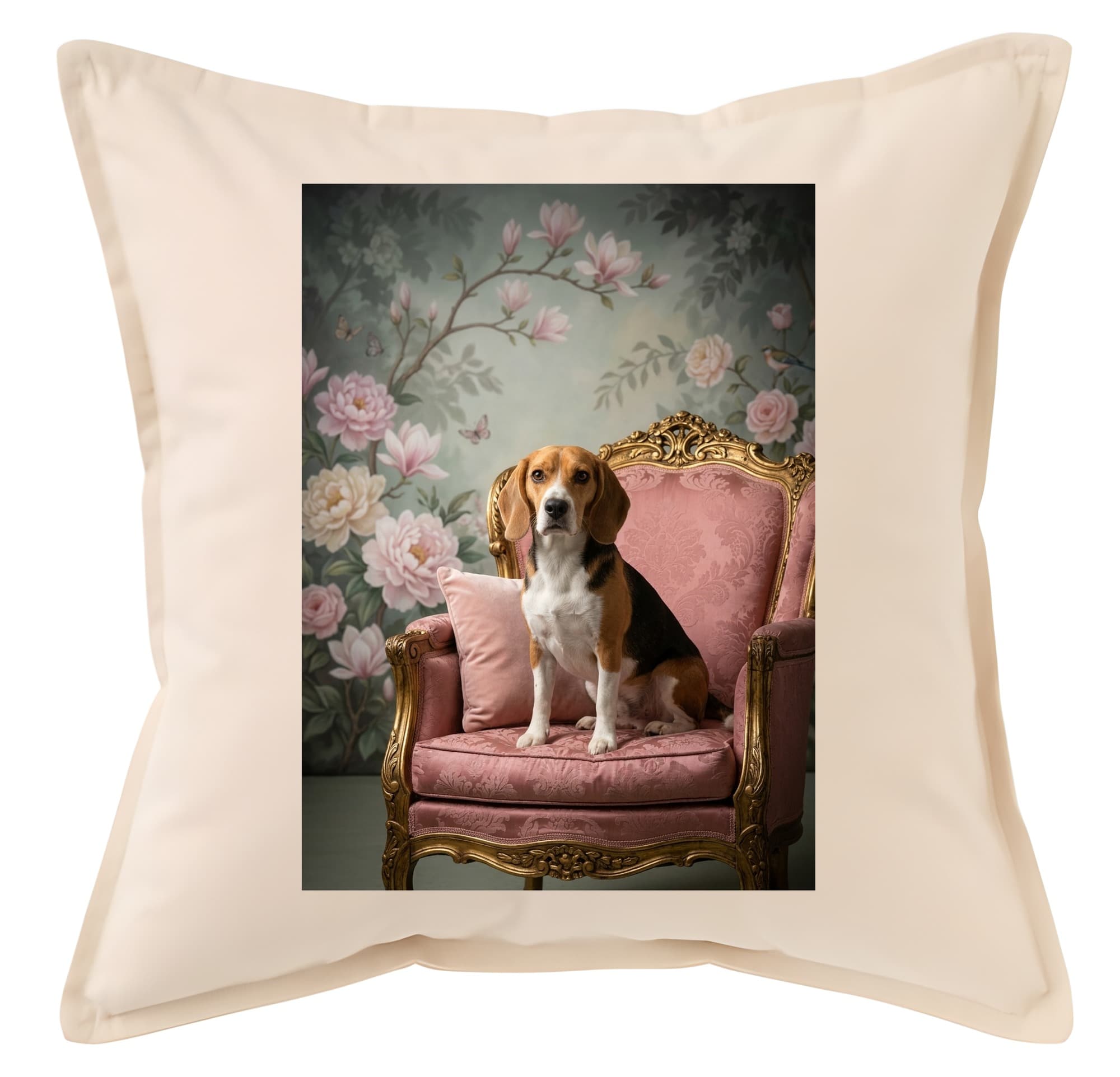 beagle Shabby Pink Oil-Painting Rococo Cushion