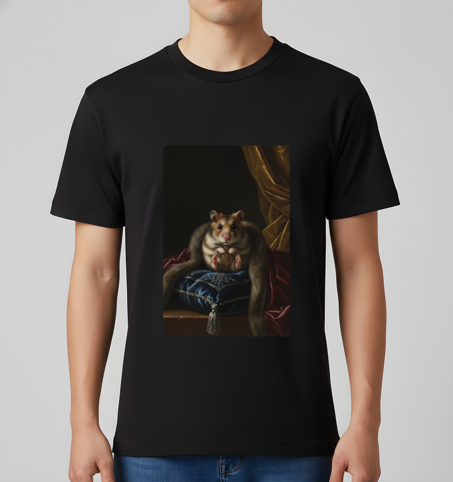 Chinese hamster Renaissance Portrait T-Shirt (Black, Color Print, No Frame) 3