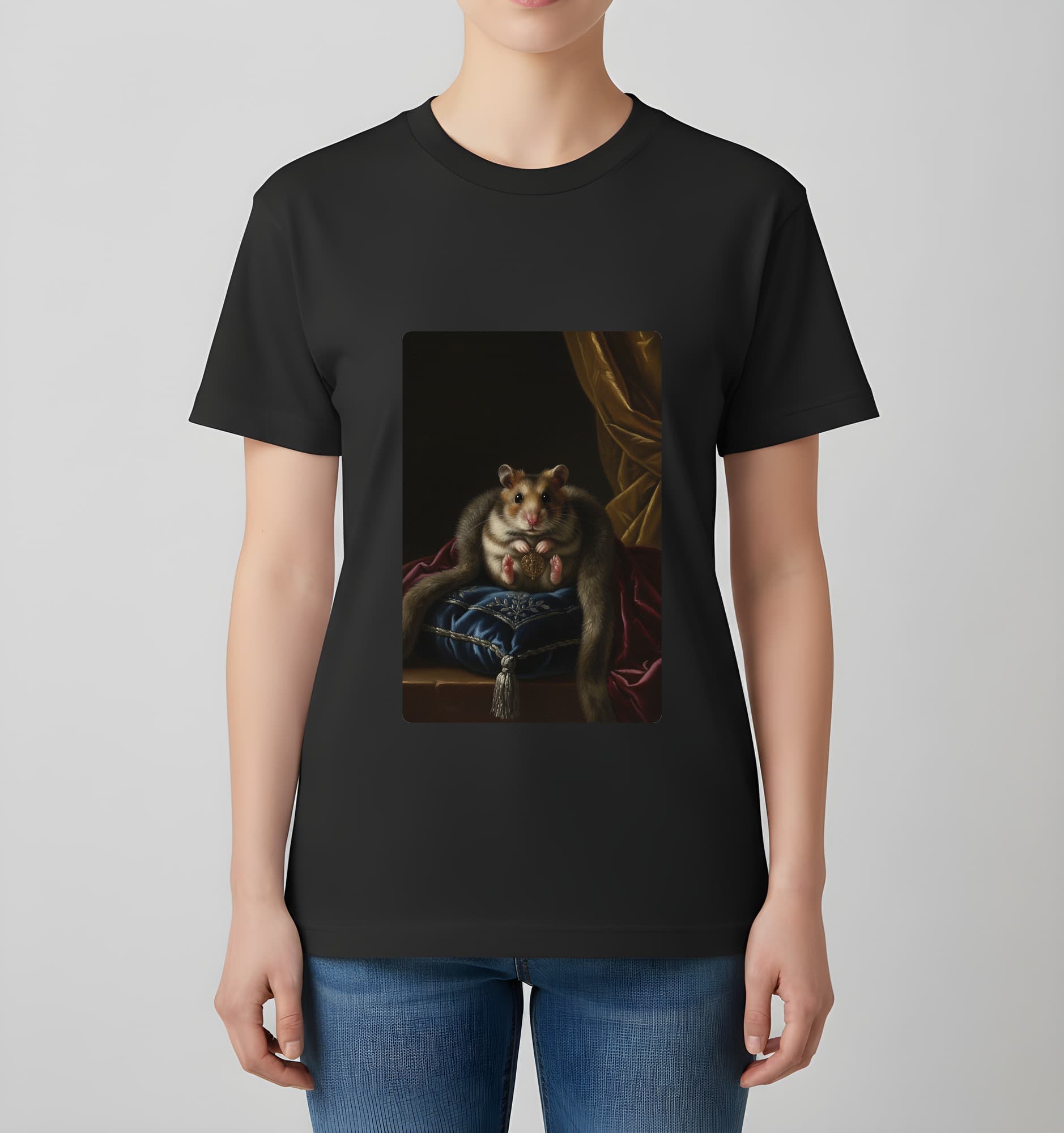 Chinese hamster Renaissance Portrait T-Shirt (Black, Color Print, No Frame) 4