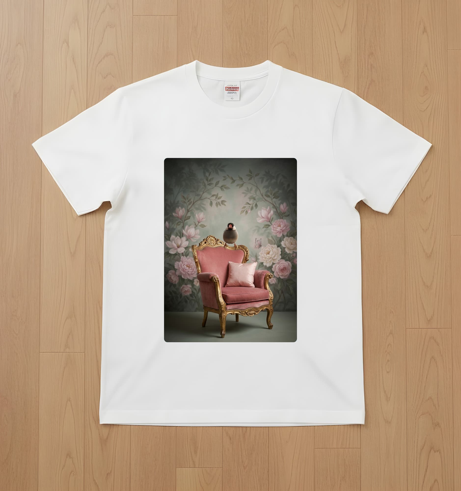 Java sparrow Shabby Pink Oil-Painting Rococo T-Shirt (White)