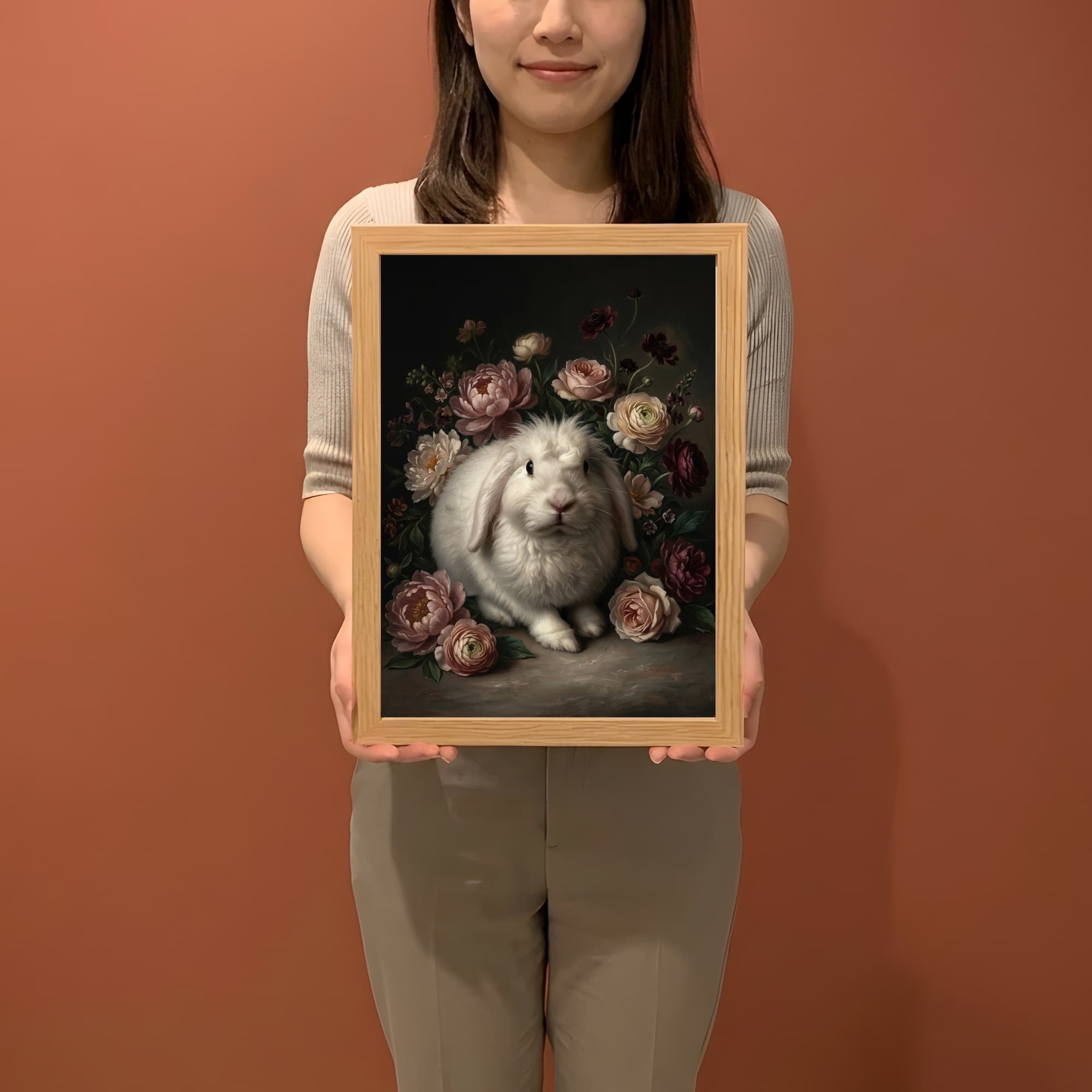 フレンチアンゴラの花の油絵風アート花柄額装プリント(A3サイズ) 2