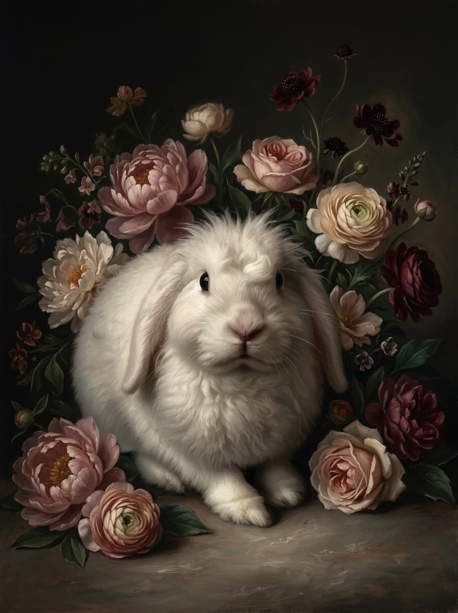 フレンチアンゴラの花の油絵風アート花柄額装プリント(A3サイズ) 4
