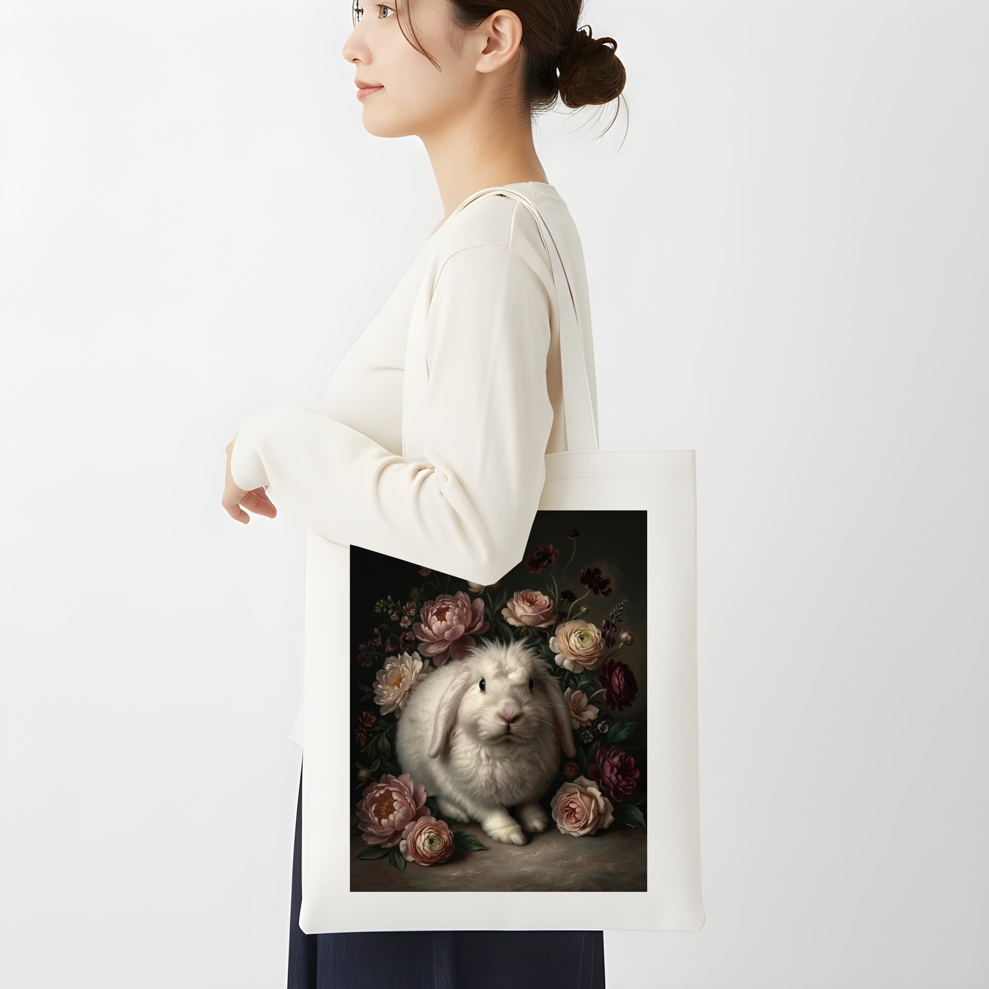 フレンチアンゴラの花の油絵風アート花柄トートバッグ 2
