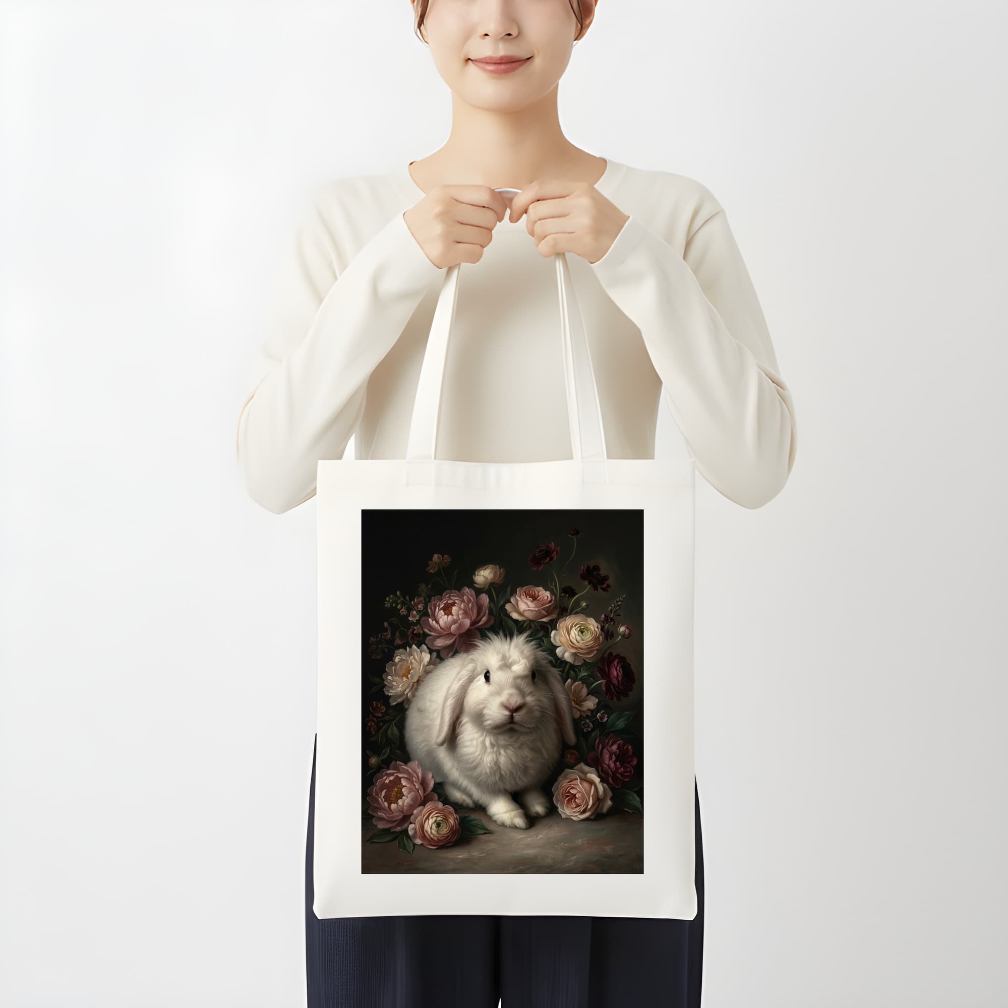 フレンチアンゴラの花の油絵風アート花柄トートバッグ 3