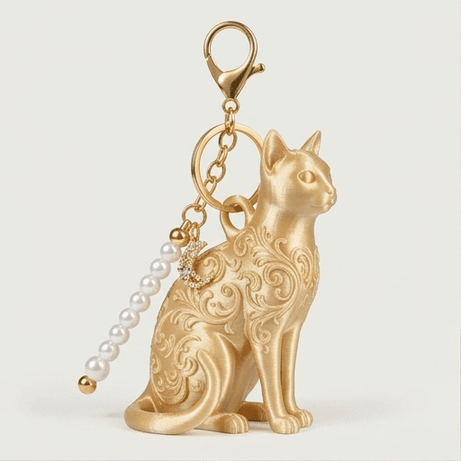 Egyptian Mau Renaissance Portrait Keychain (Silky Gold)