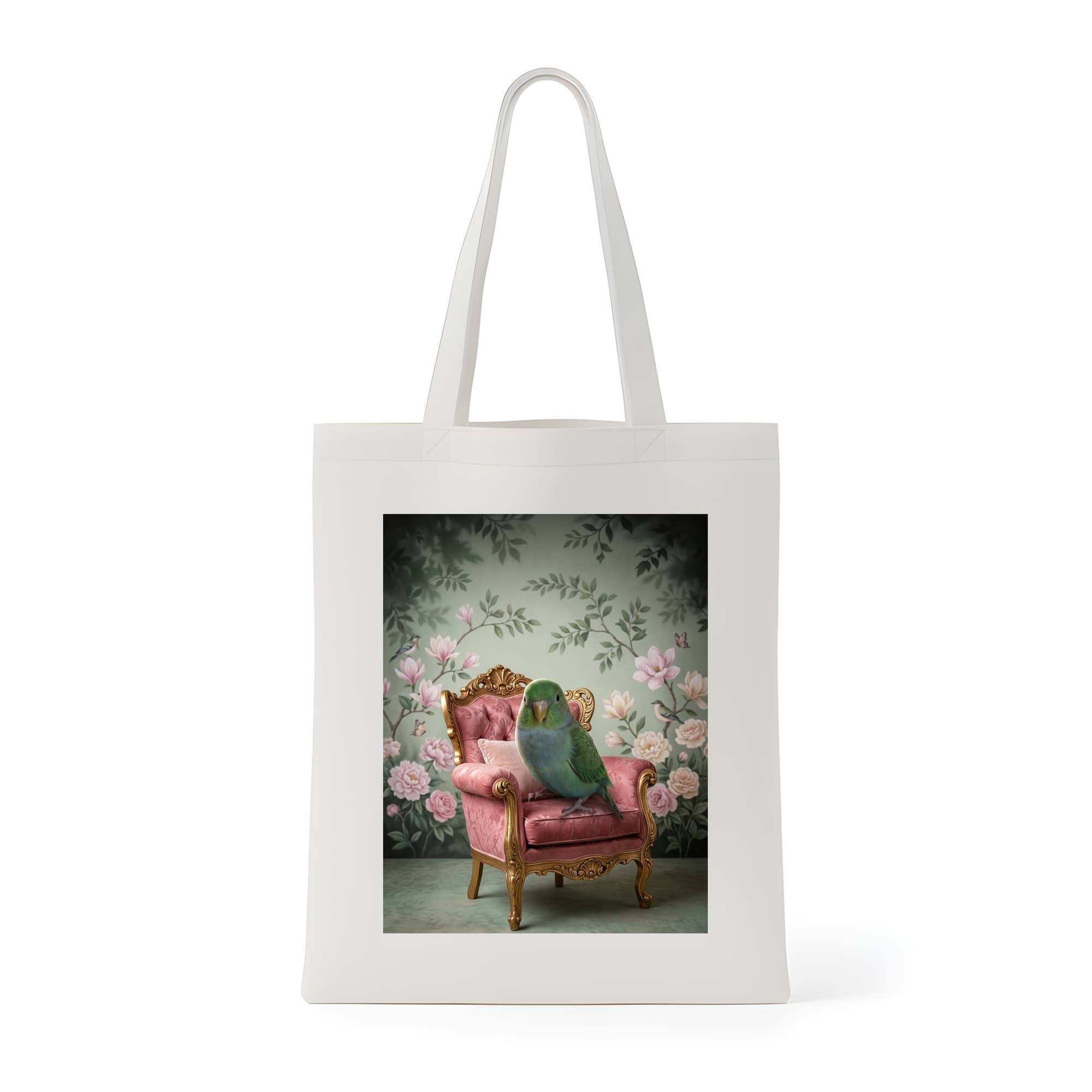 Lineolated Parakeet Shabby Pink Oil-Painting Rococo Tote Bag