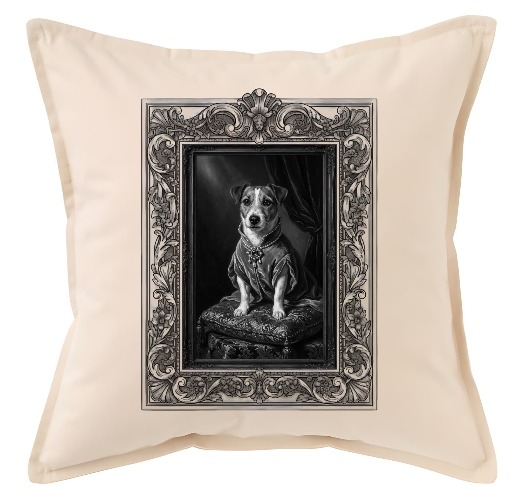 Jack Russell terrier Renaissance Portrait Throw Cushion (Framed Design)