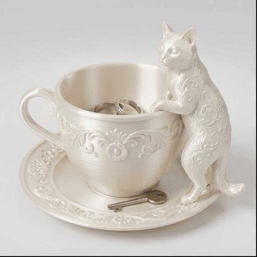 Turkish Angora Renaissance Portrait Trinket Tray (Pearl White)