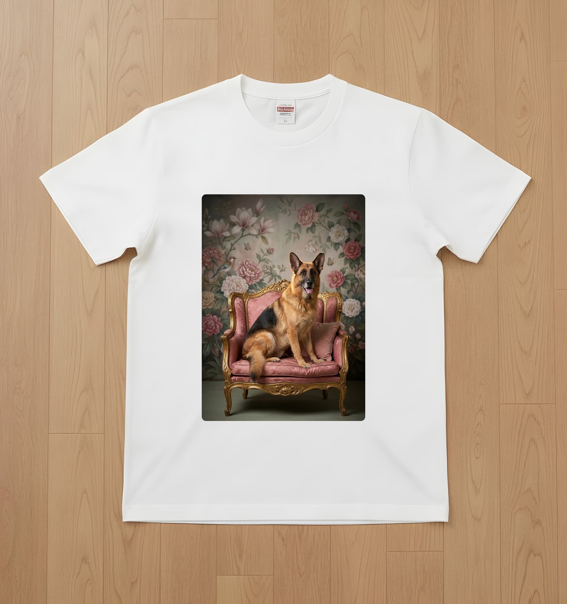 German shepherd Shabby Pink Oil-Painting Rococo T-Shirt (White)