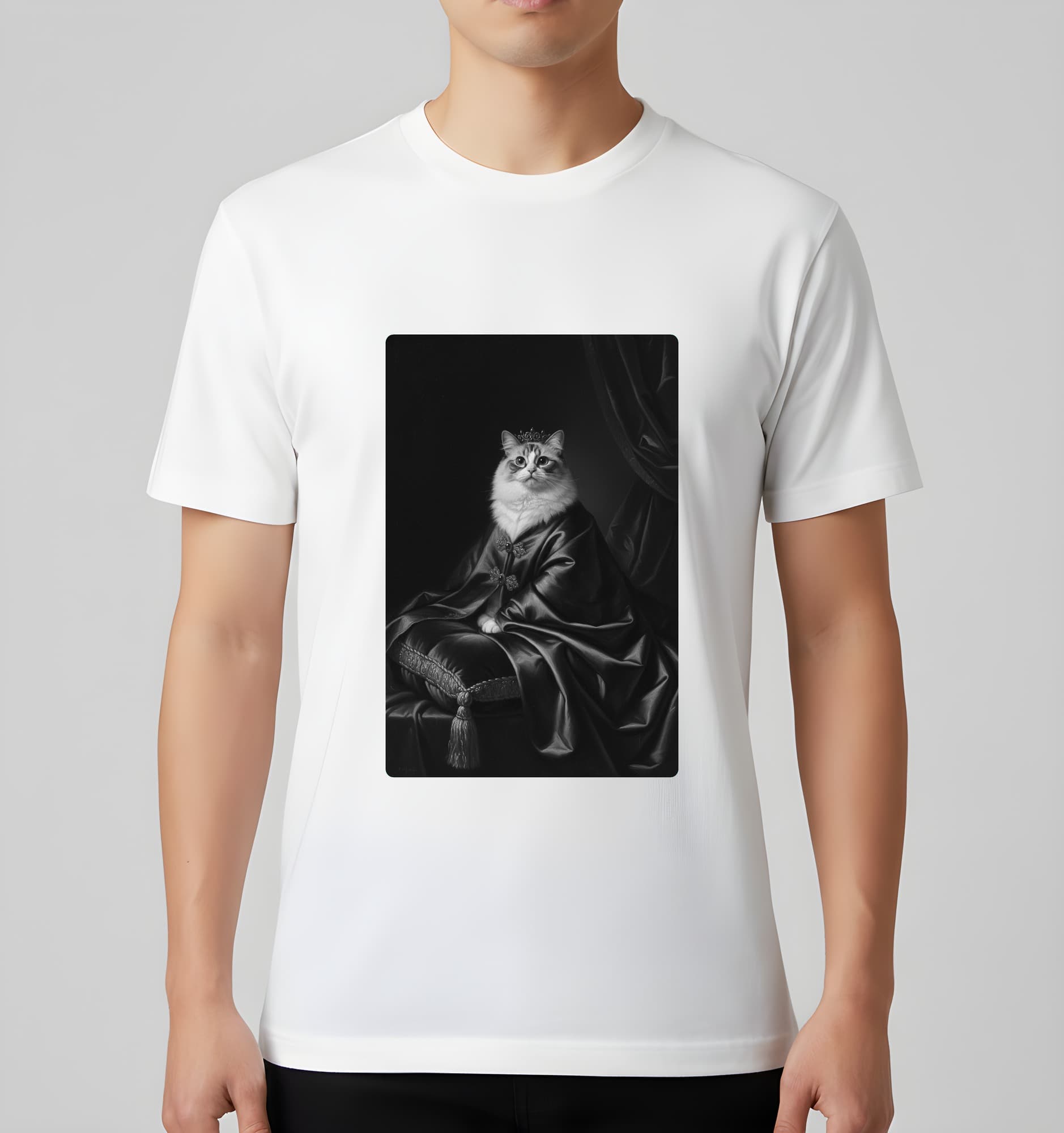 ラグドールのルネサンス肖像画Tシャツ(ホワイト・モノクロプリント・額縁なし) 3