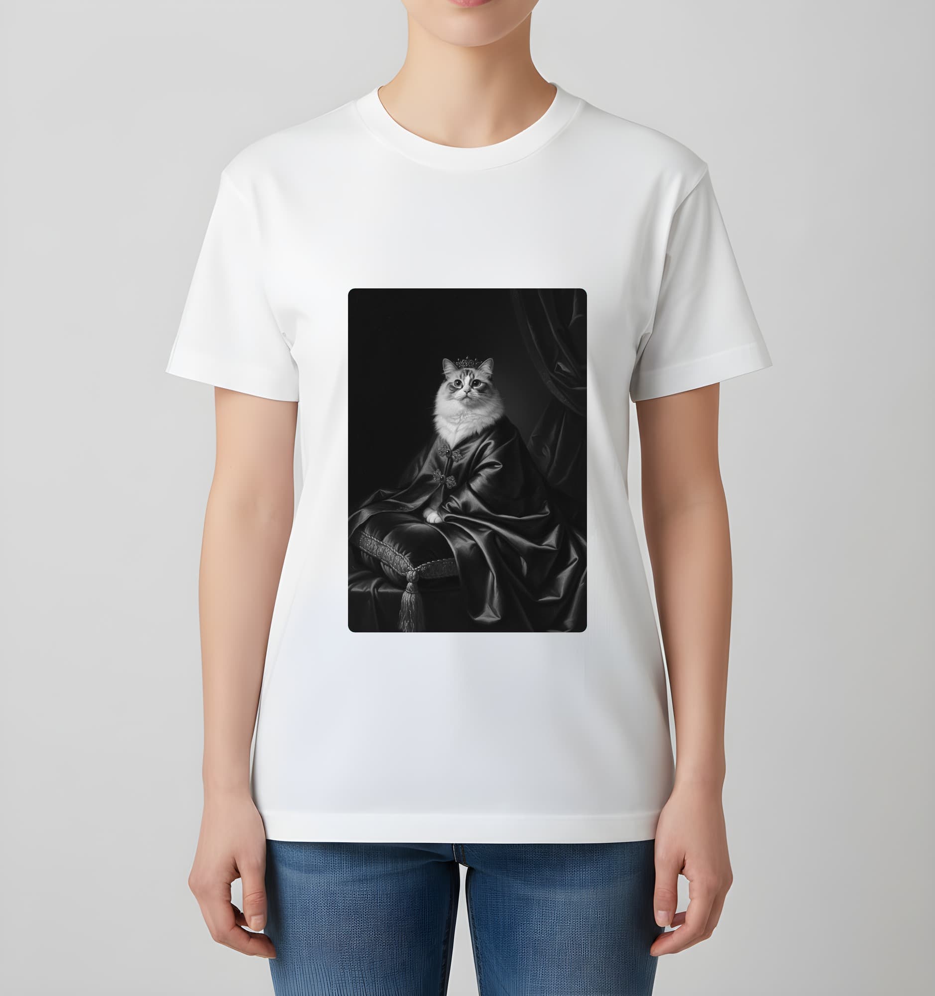 ラグドールのルネサンス肖像画Tシャツ(ホワイト・モノクロプリント・額縁なし) 4