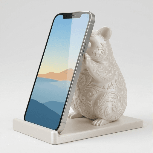 テディベアハムスターのルネサンス肖像画スマホスタンド(シルクホワイト)