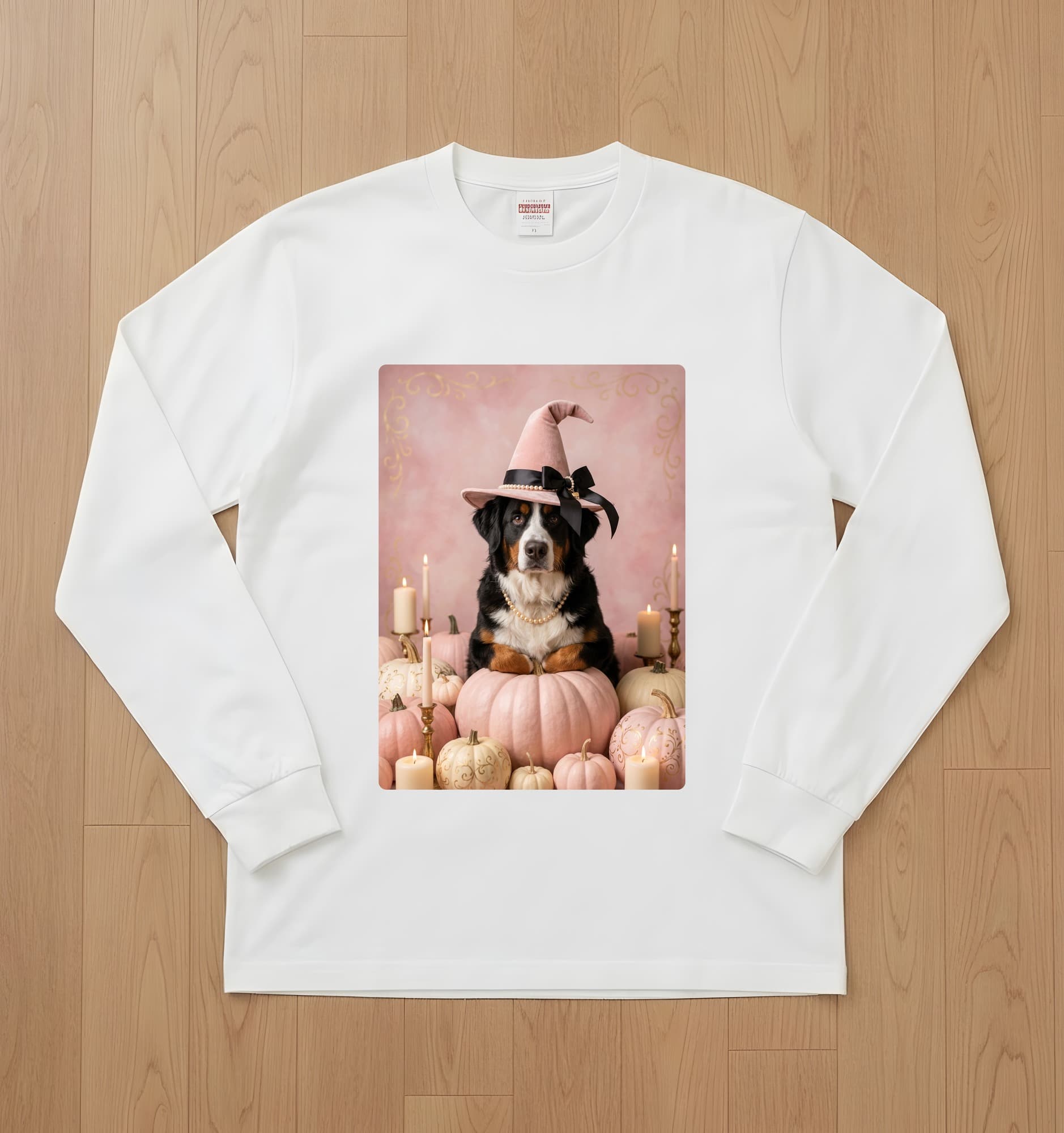 Bernese mountain dog Pumpkin & Candlelight Oil-Painting Halloween Long Sleeve T-Shirt (White)
