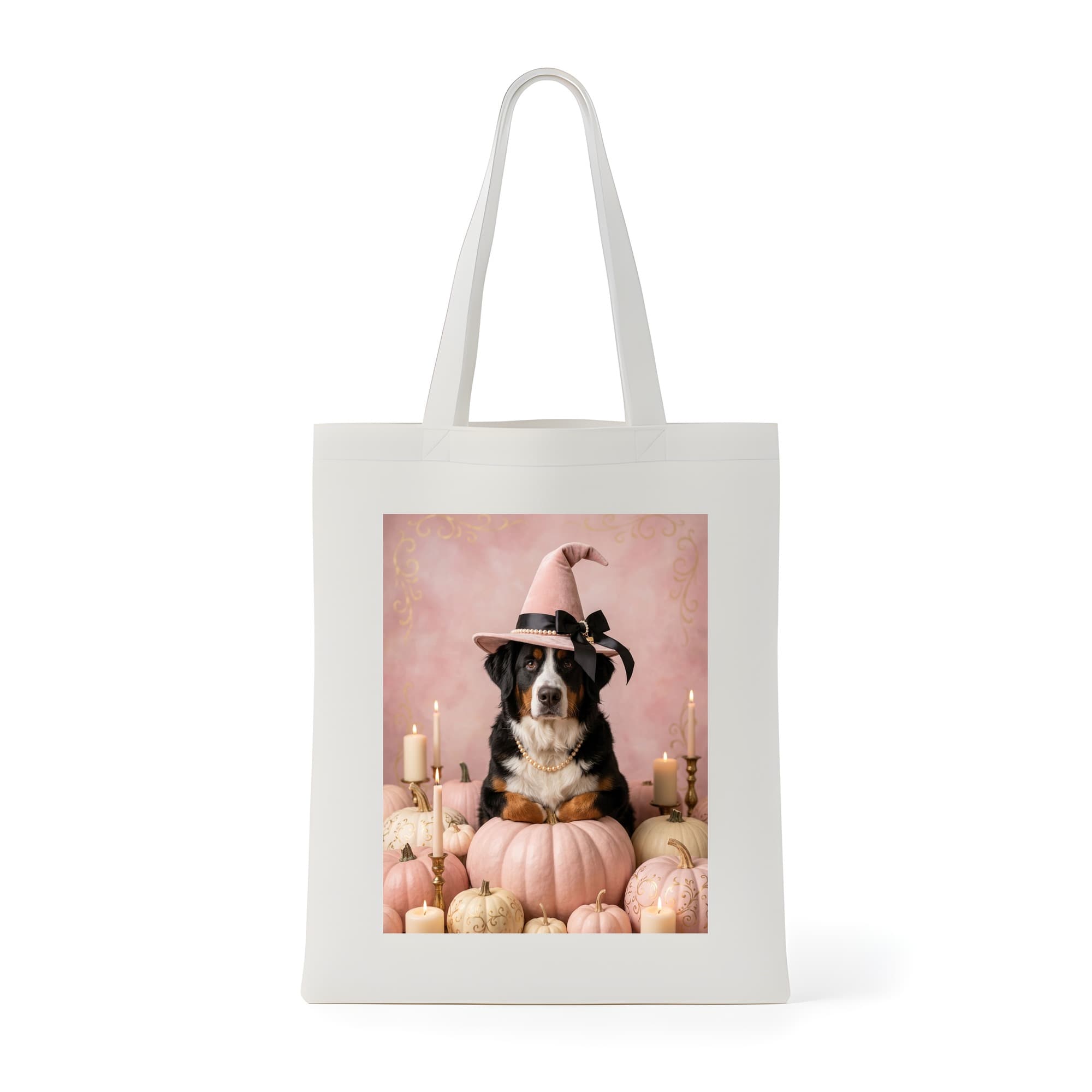 Bernese mountain dog Pumpkin & Candlelight Oil-Painting Halloween Tote Bag