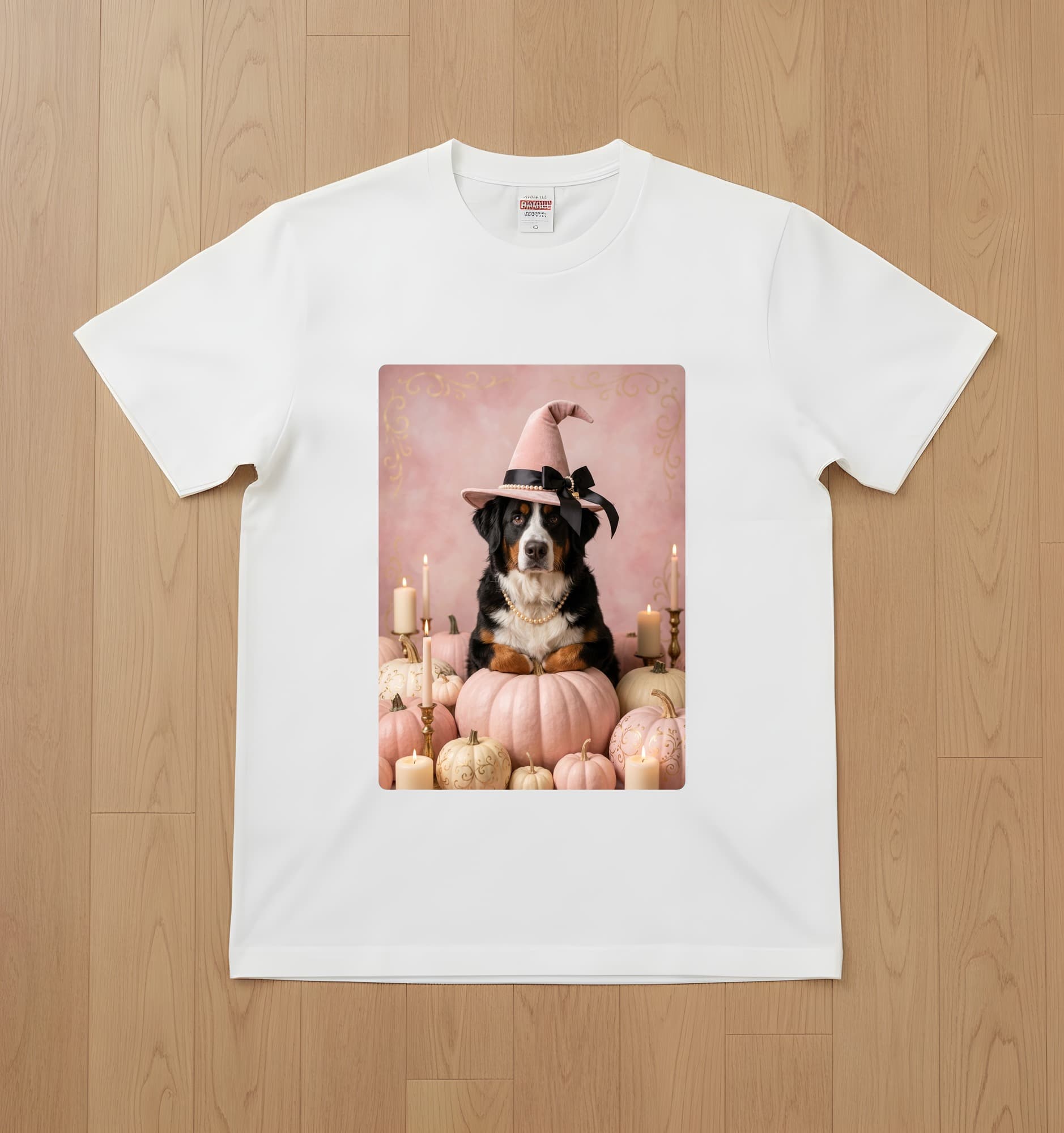 Bernese mountain dog Pumpkin & Candlelight Oil-Painting Halloween T-Shirt (White)