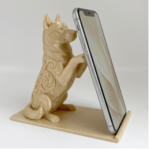 シベリアンハスキーのルネサンス肖像画スマホスタンド(シルクゴールド)