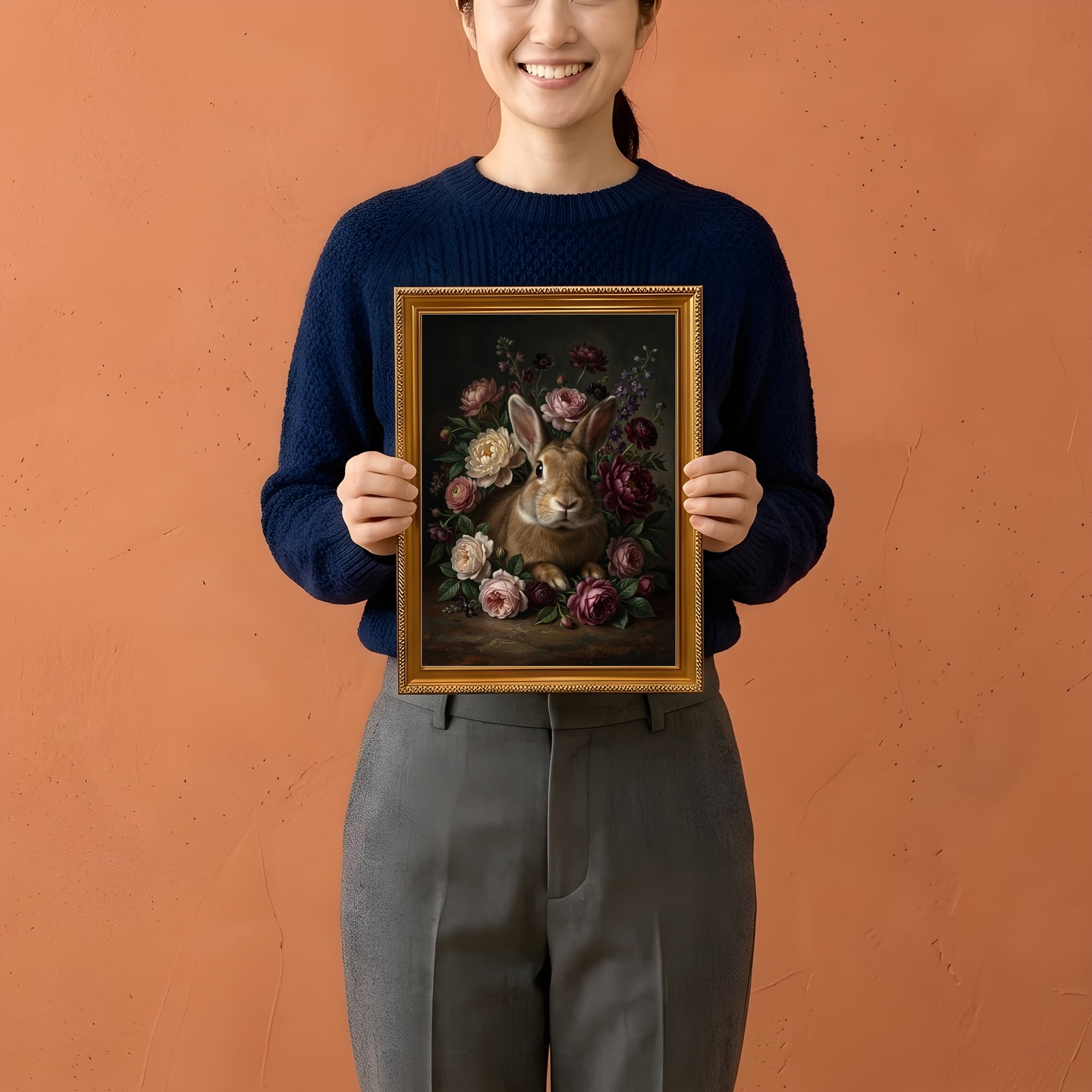タンの花の油絵風アート花柄額装プリント(A4金縁) 2