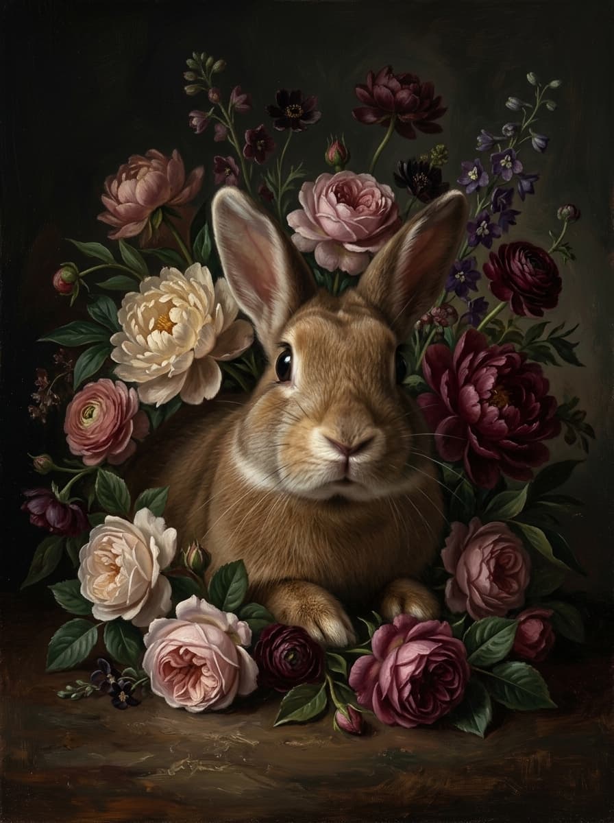 タンの花の油絵風アート花柄額装プリント(A4金縁) 4