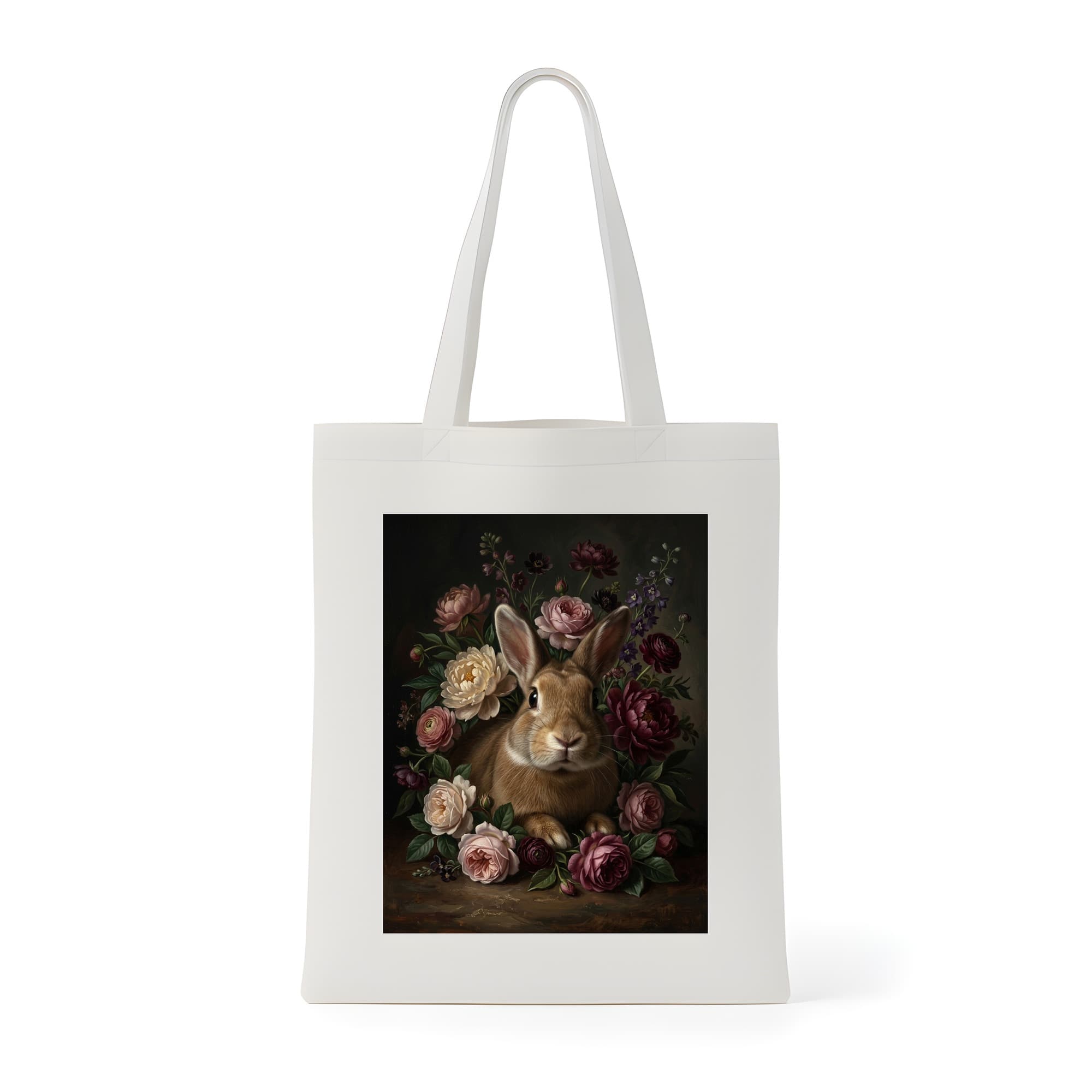 Tan rabbit Floral Oil-Painting Floral Tote Bag