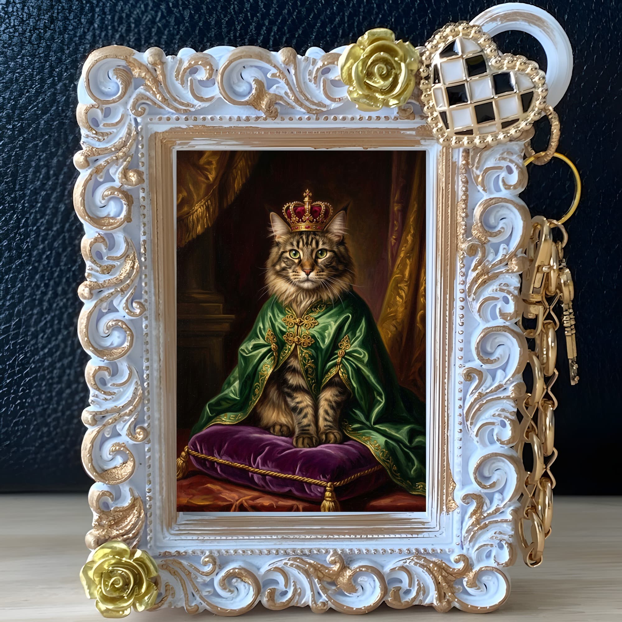 Maine Coon Renaissance Portrait Bag Charm (White) 2