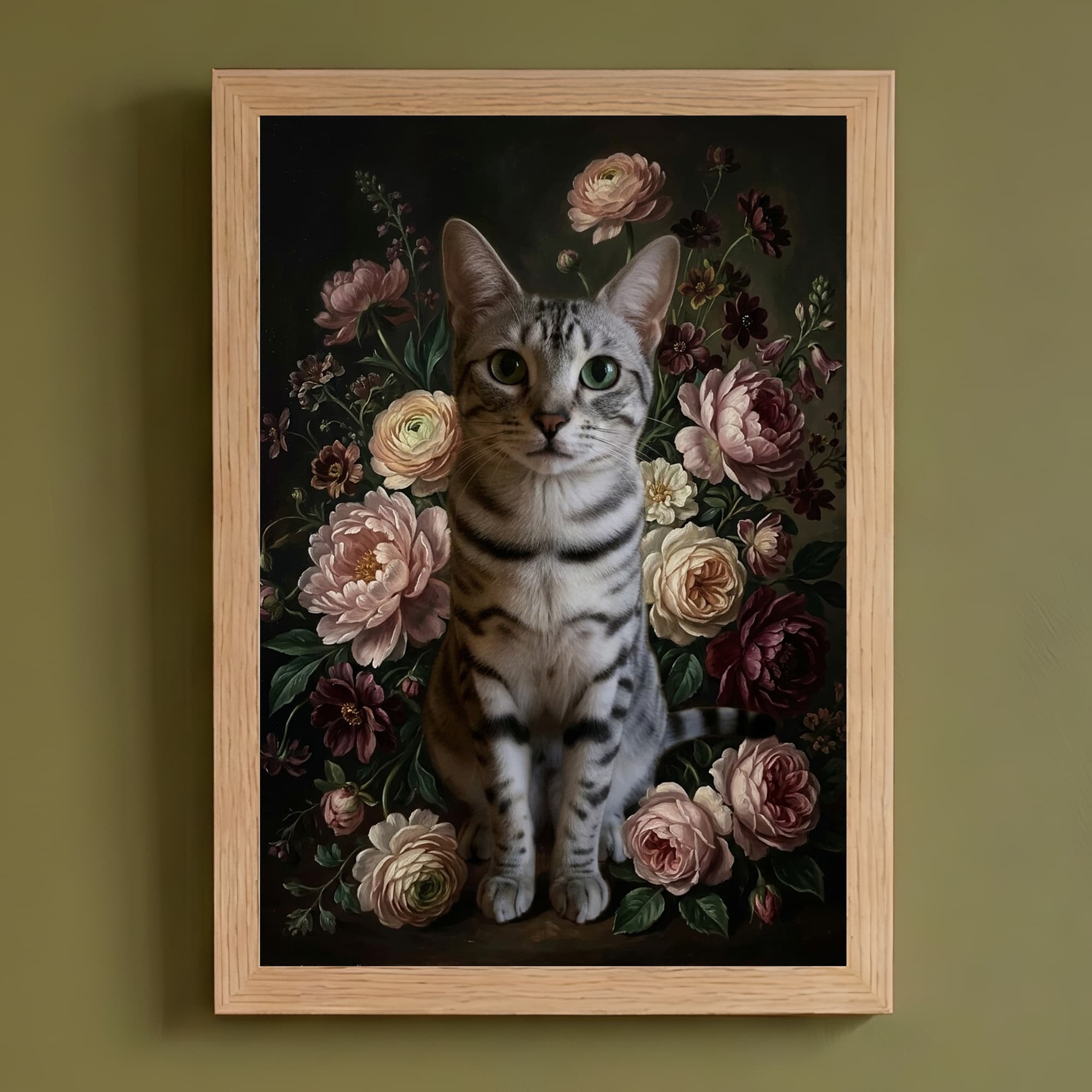 エジプシャンマウの花の油絵風アート花柄額装プリント(A4サイズ)