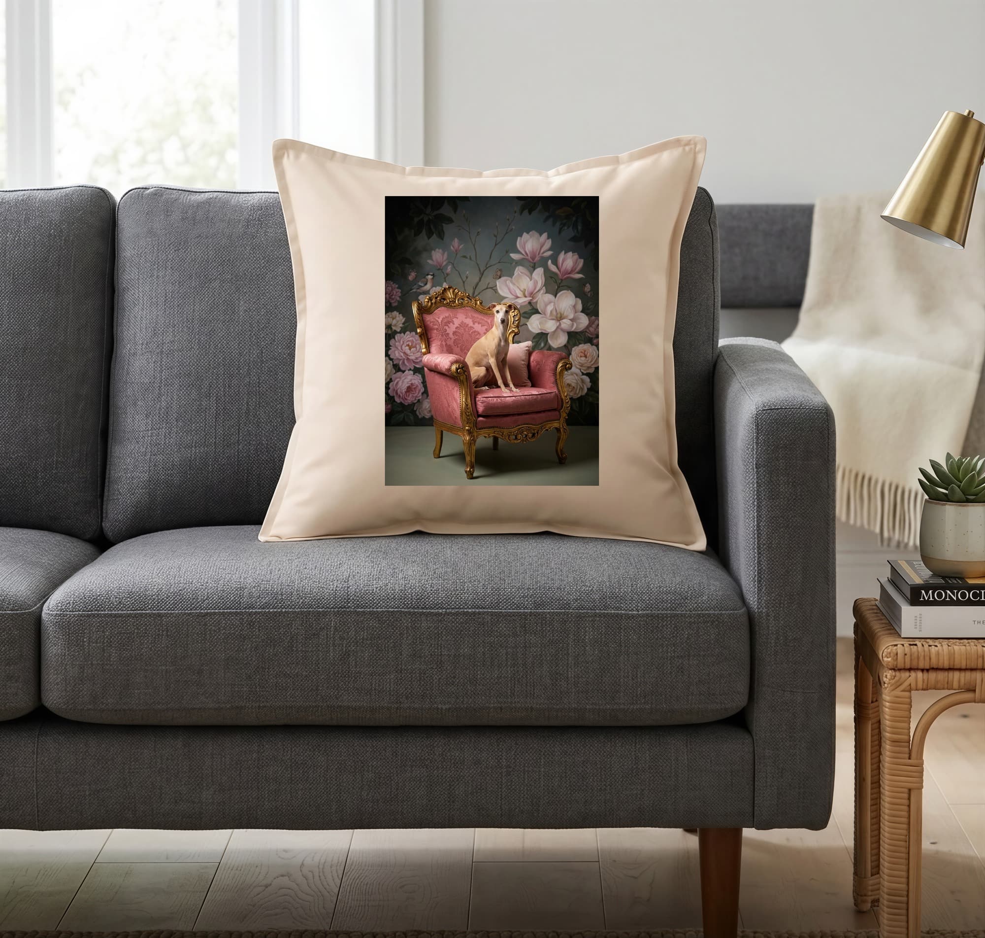 Italian greyhound Shabby Pink Oil-Painting Rococo Cushion 2