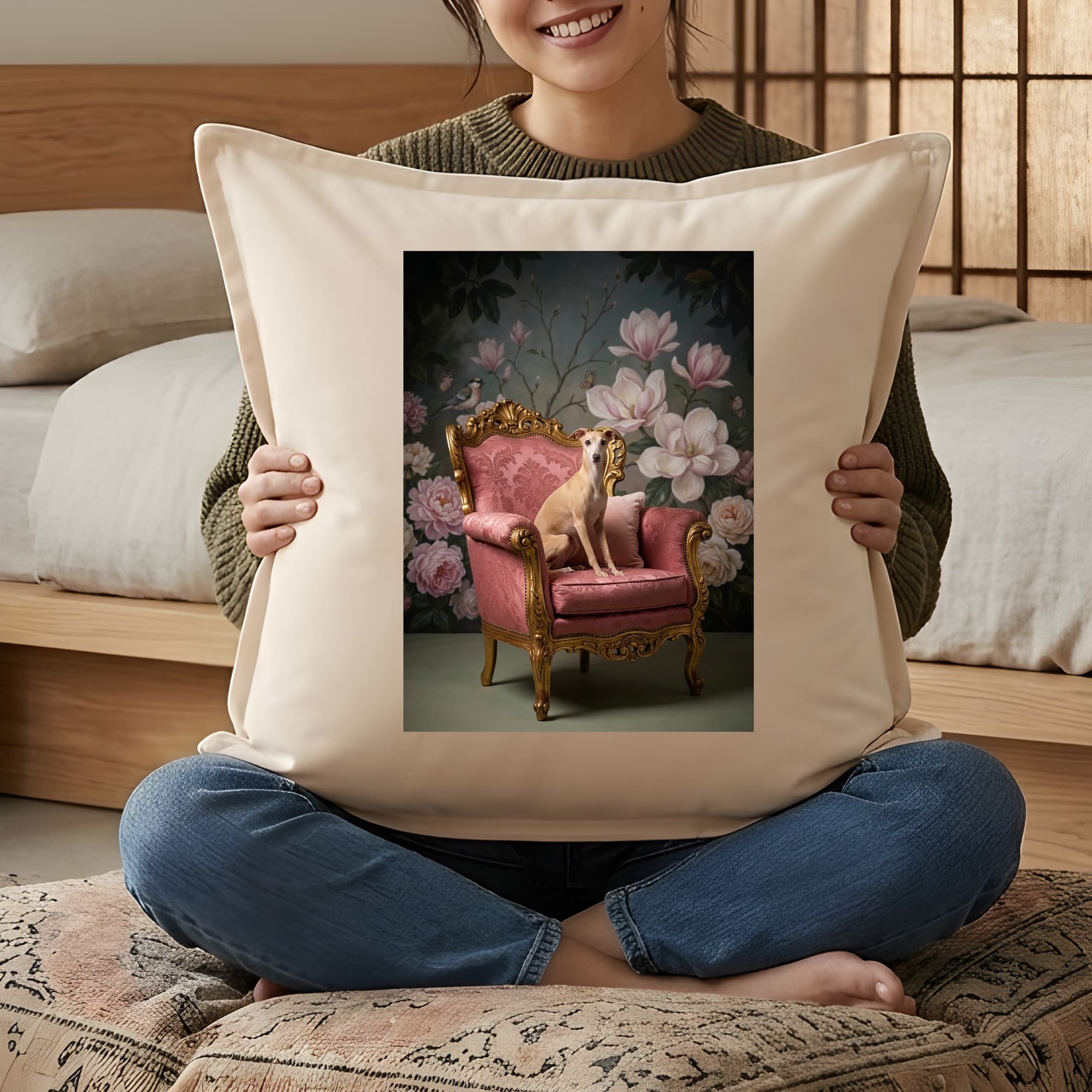 Italian greyhound Shabby Pink Oil-Painting Rococo Cushion 3