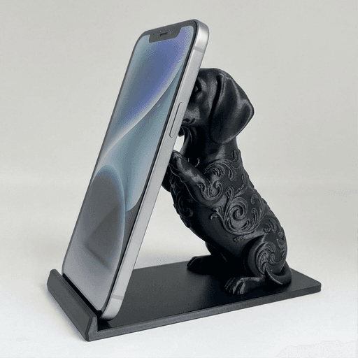 ミニチュアダックスフンドのルネサンス肖像画スマホスタンド(シルクブラック)