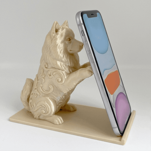 サモエドのルネサンス肖像画スマホスタンド(シルクゴールド)