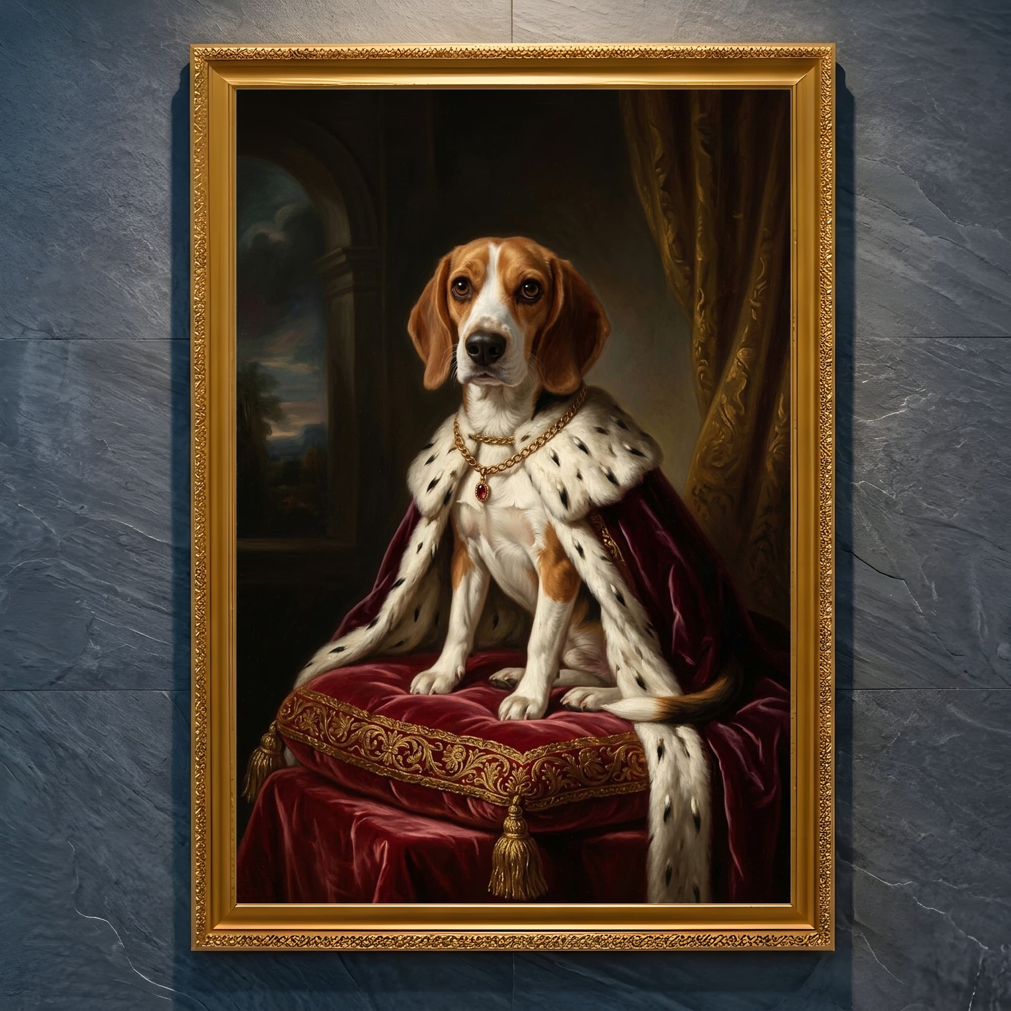 beagle Renaissance Portrait Framed Art Print (A4 Gold)