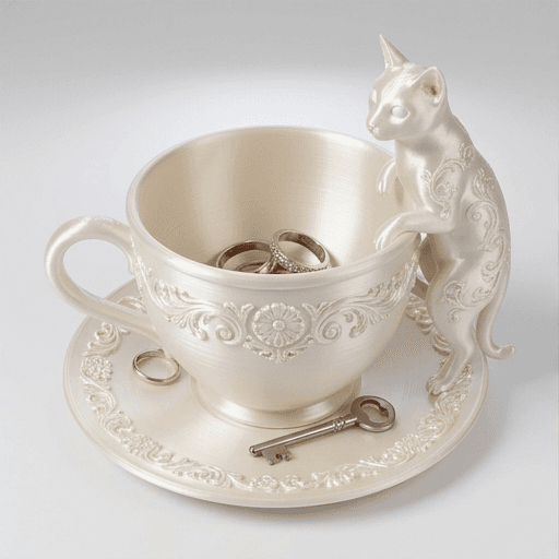 シャム猫のルネサンス肖像画アクセサリートレイ(シルクホワイト)