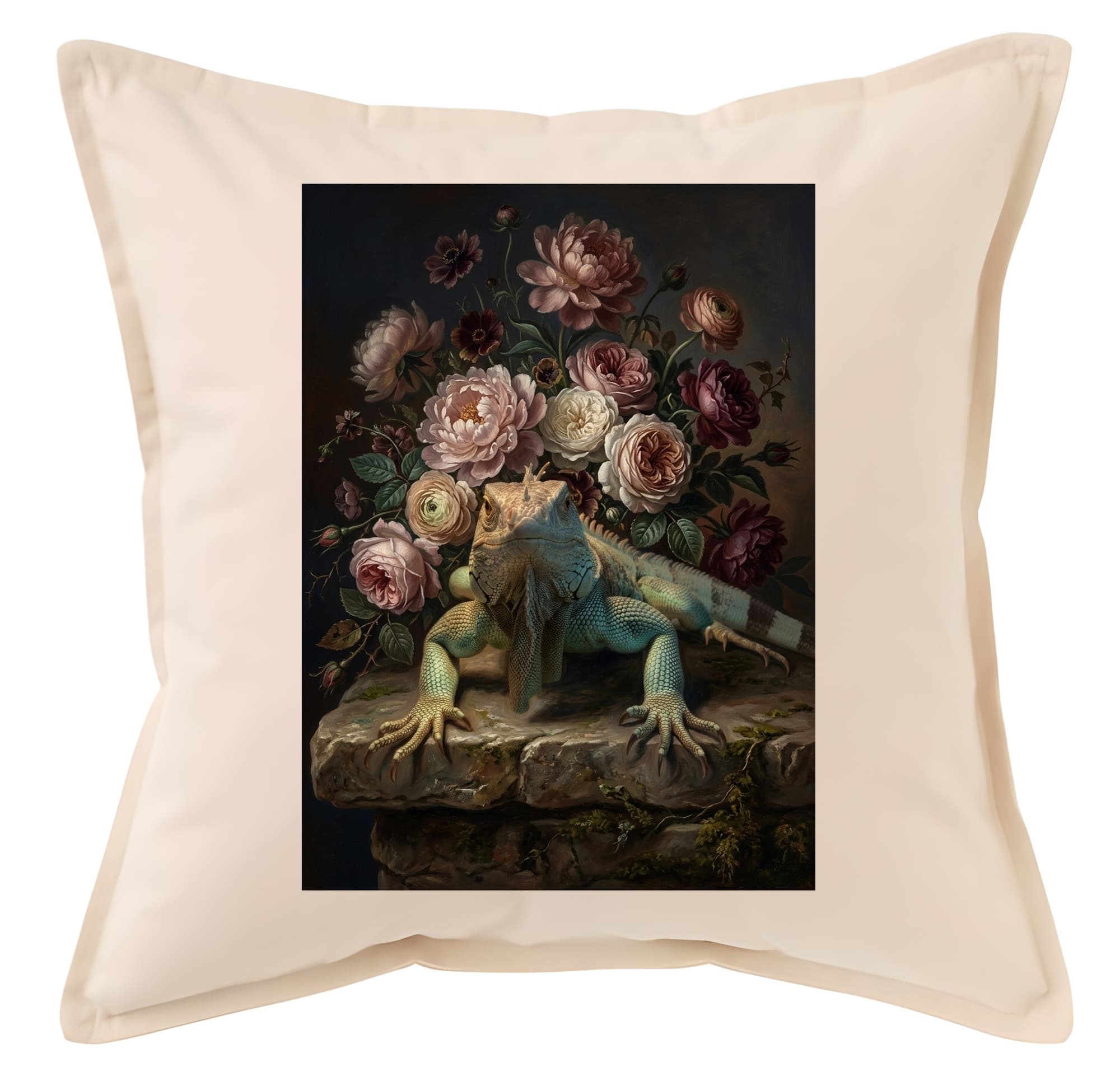 Blue Iguana Floral Oil-Painting Floral Cushion
