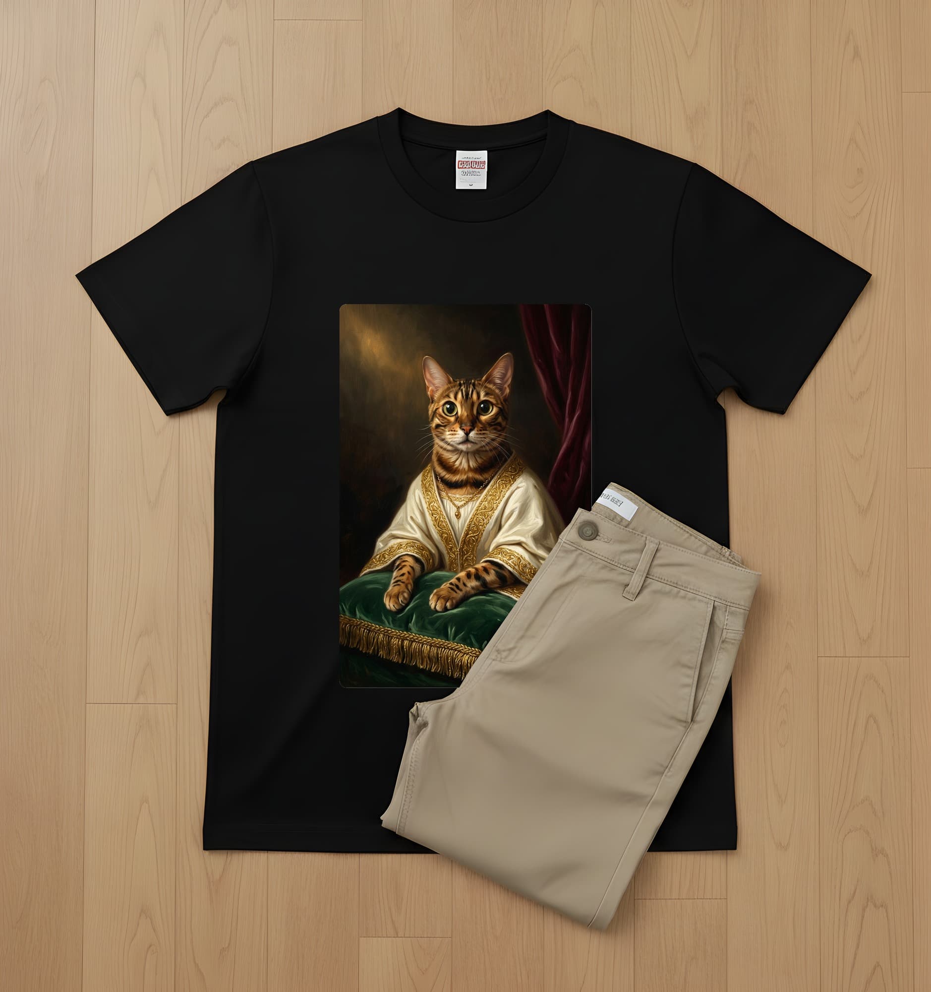 ベンガルのルネサンス肖像画Tシャツ(ブラック・カラープリント・額縁なし) 2