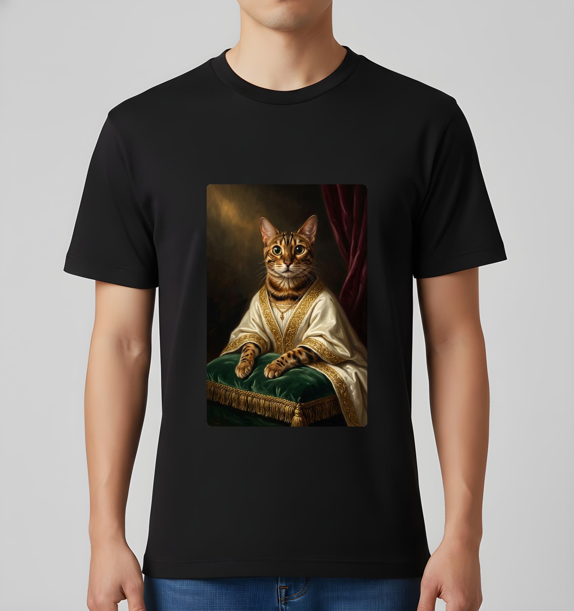 ベンガルのルネサンス肖像画Tシャツ(ブラック・カラープリント・額縁なし) 3
