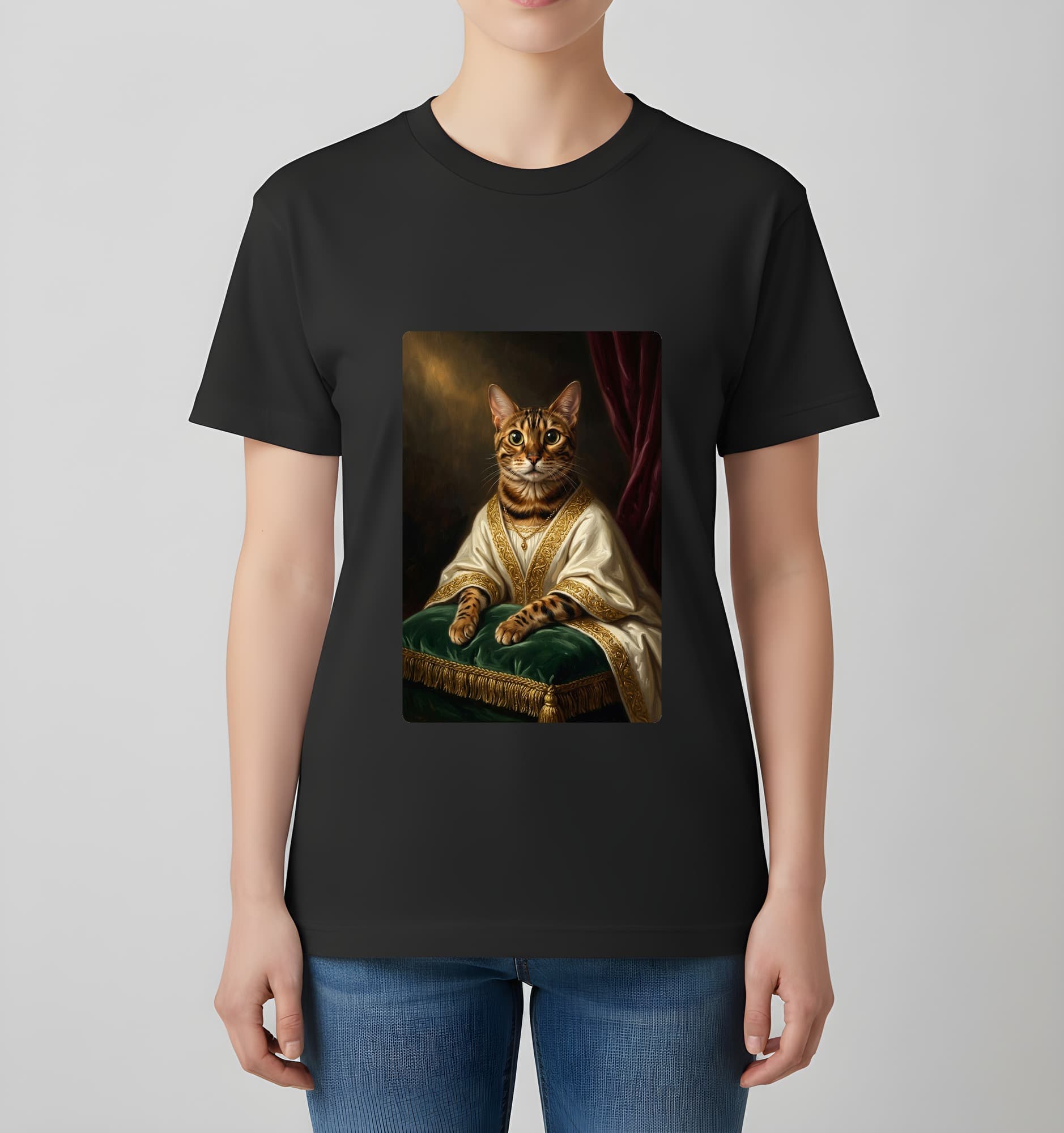ベンガルのルネサンス肖像画Tシャツ(ブラック・カラープリント・額縁なし) 4