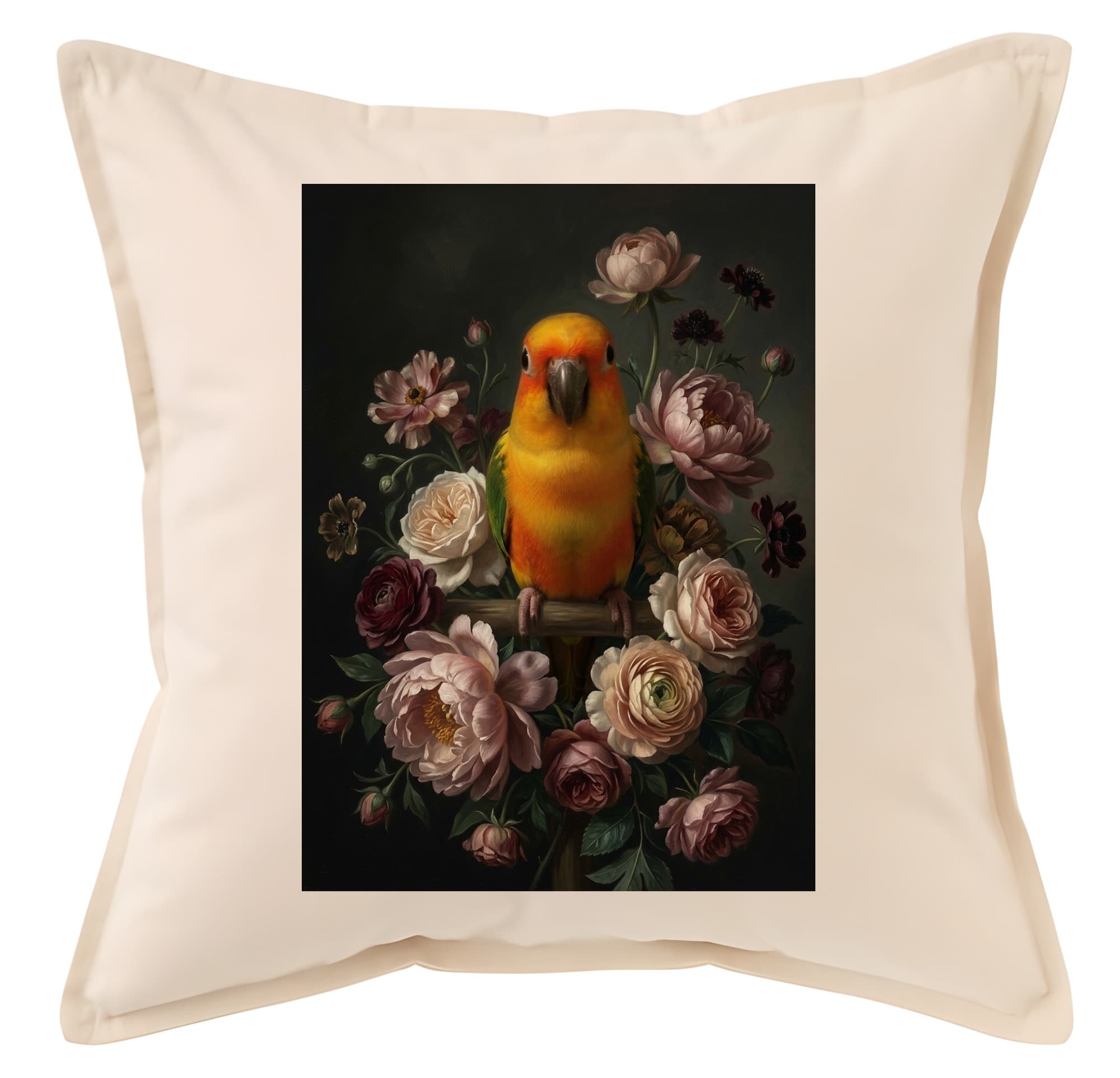 ナナイロメキシコインコの花の油絵風アート花柄クッション