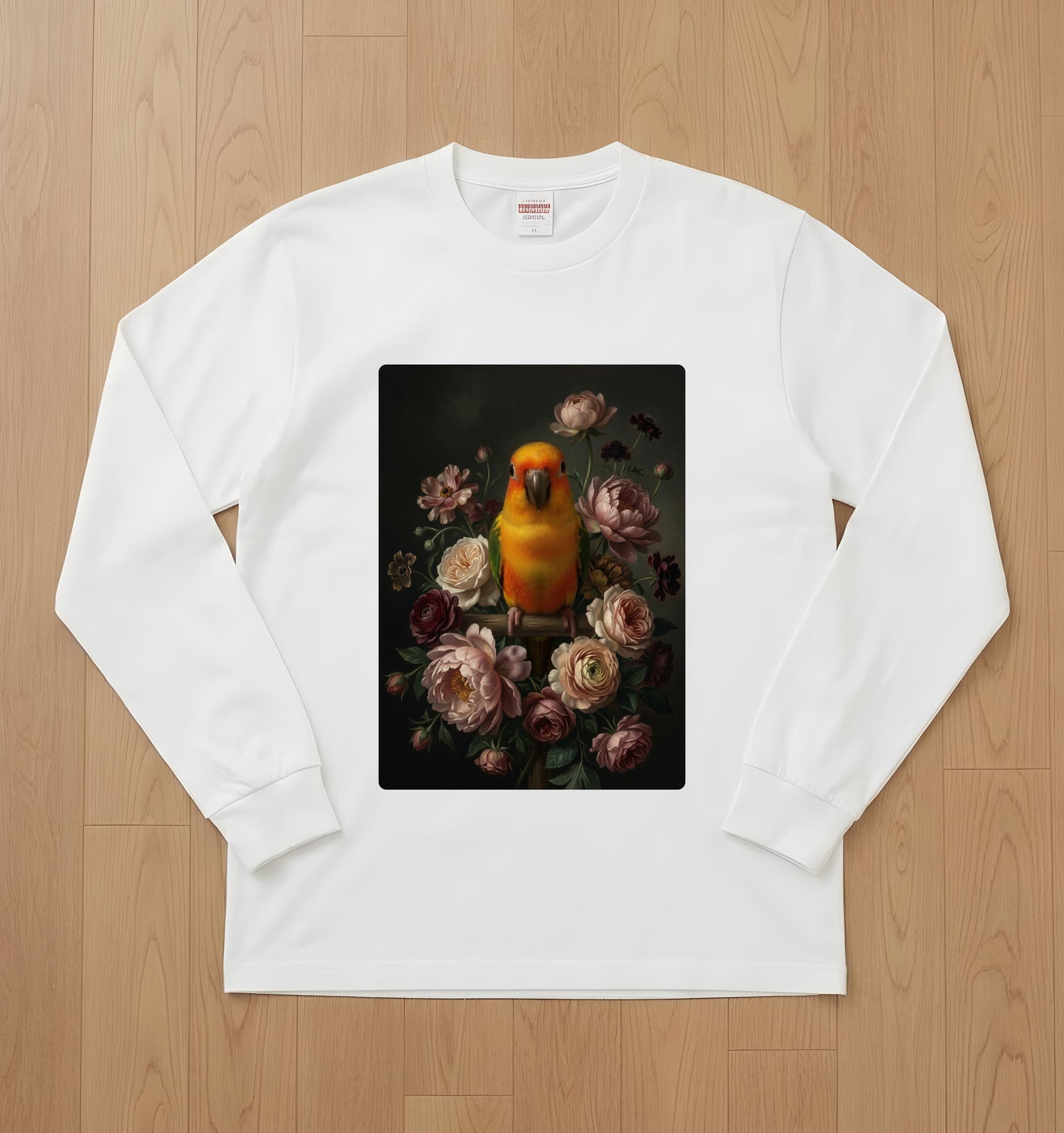 Jenday Conure Floral Oil-Painting Floral Long Sleeve T-Shirt (White)