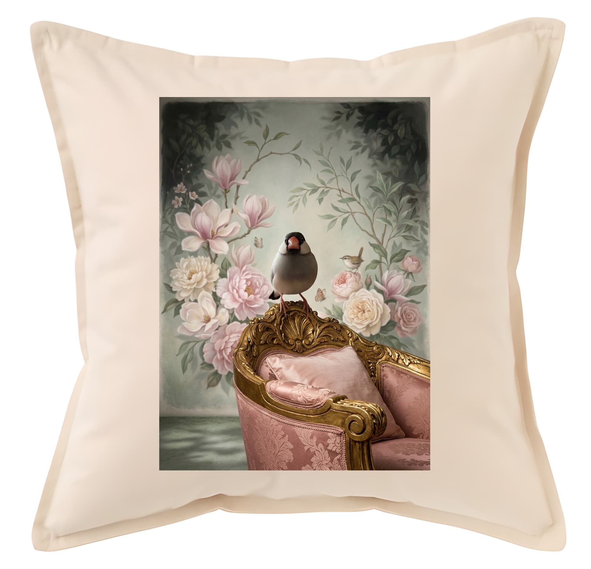 Java sparrow Shabby Pink Oil-Painting Rococo Cushion