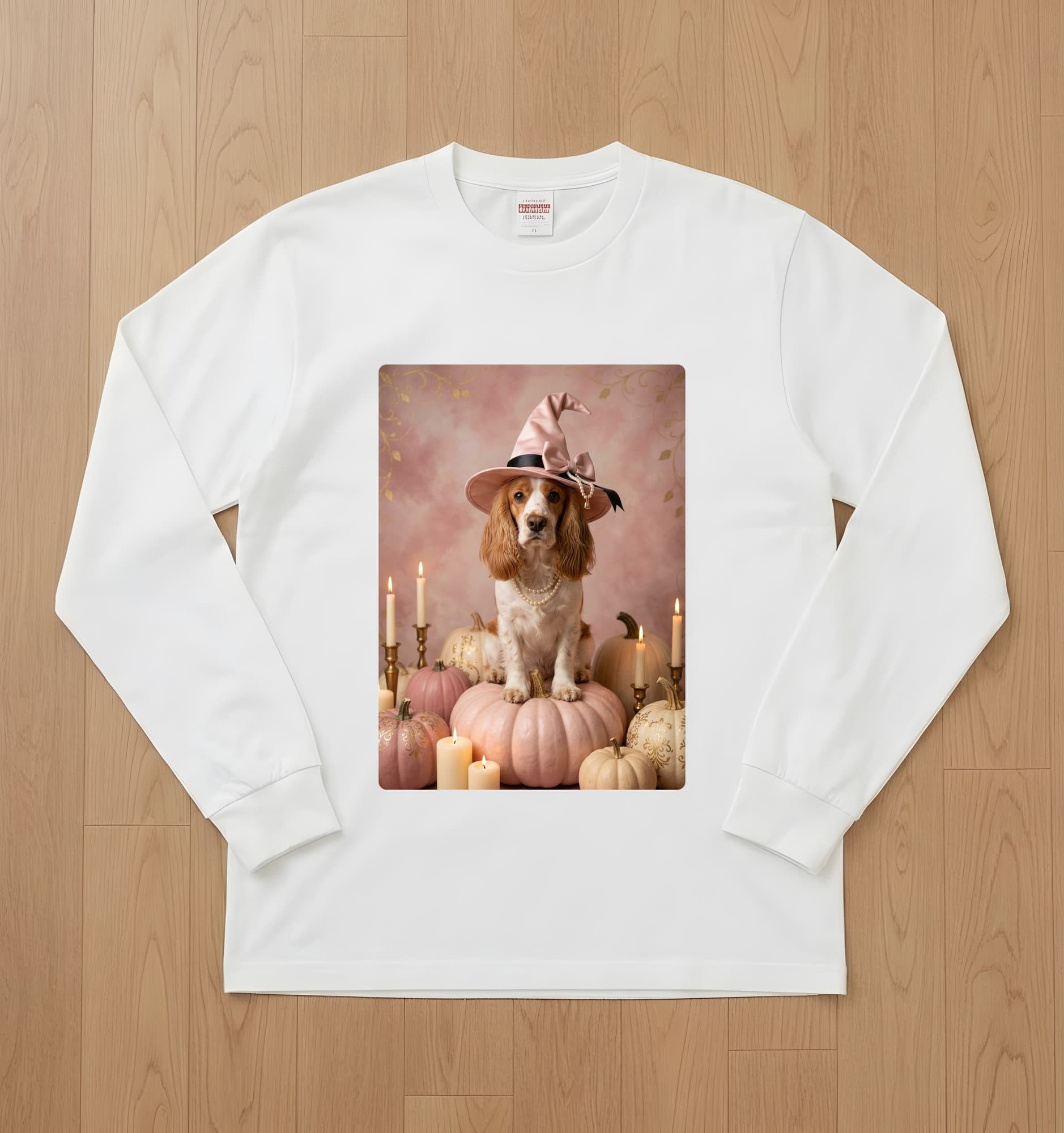 cocker spaniel Pumpkin & Candlelight Oil-Painting Halloween Long Sleeve T-Shirt (White)