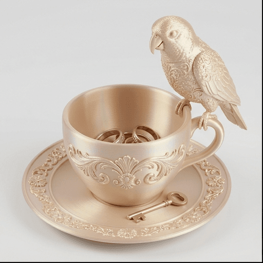シロハラインコのルネサンス肖像画アクセサリートレイ(シルクゴールド)